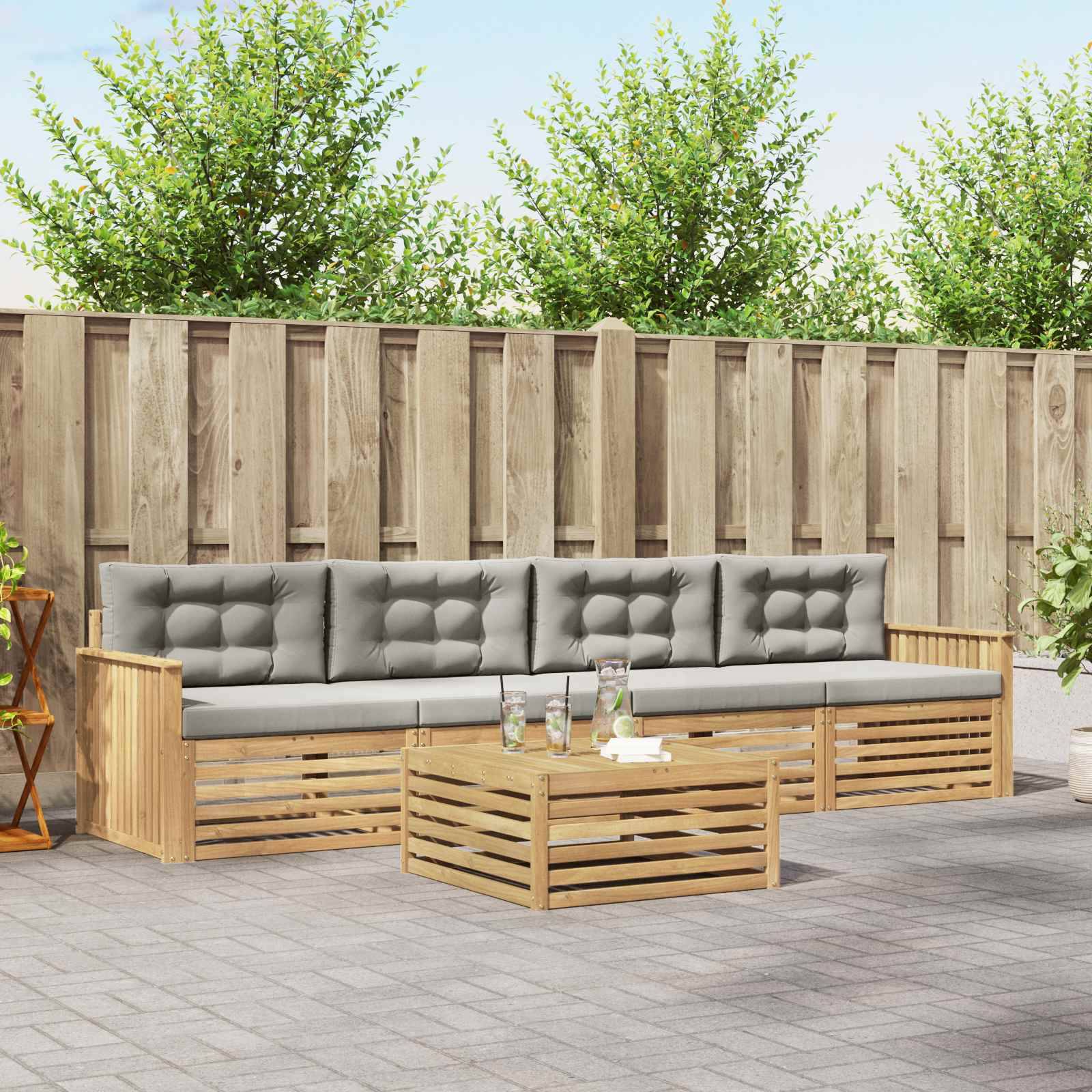 vidaXL Outdoor-Sofagarnitur 5 pcs Weiß und Hellgrau Massivholz Akazie