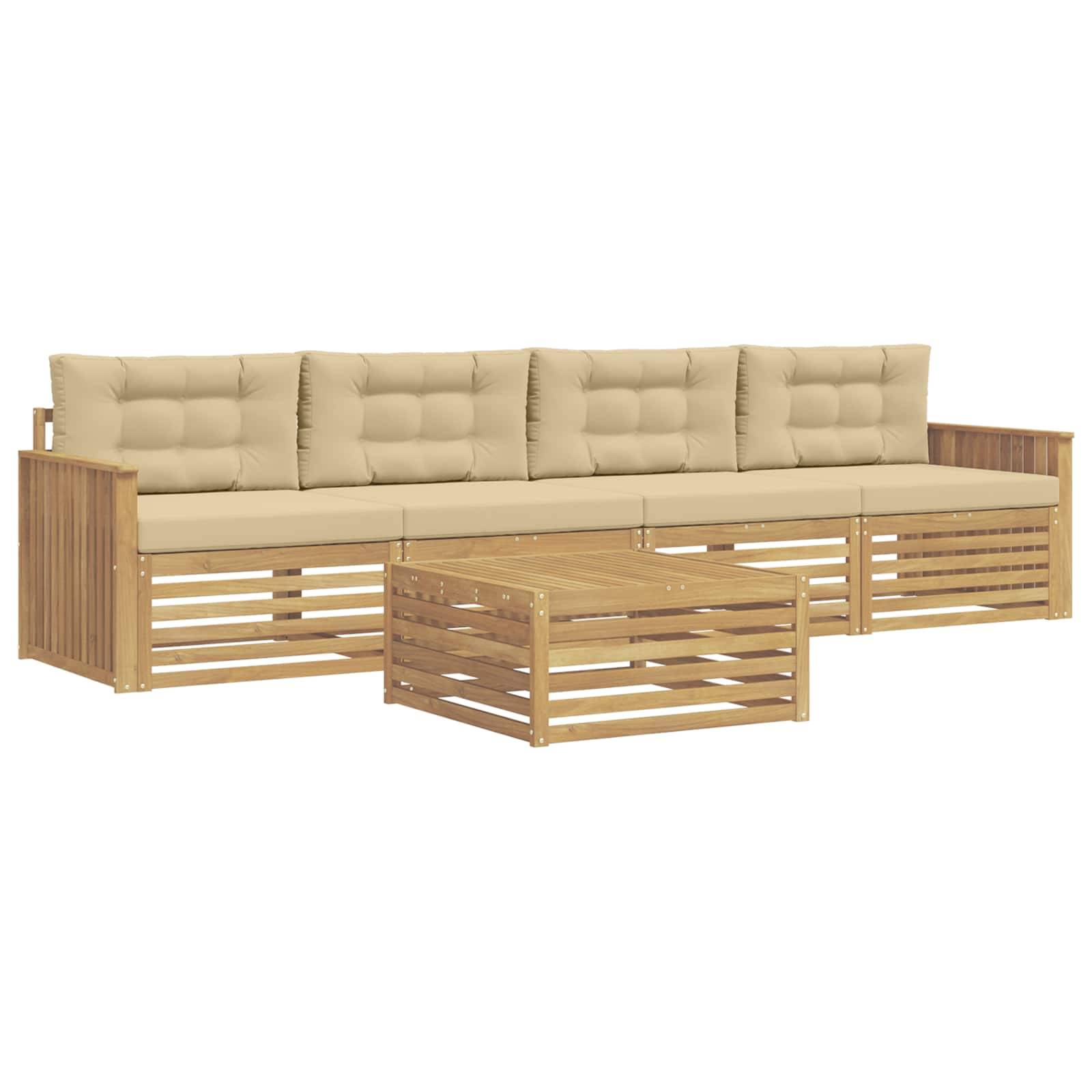 vidaXL Outdoor-Sofagarnitur 5 pcs Weiß und Beige Massivholz Akazie