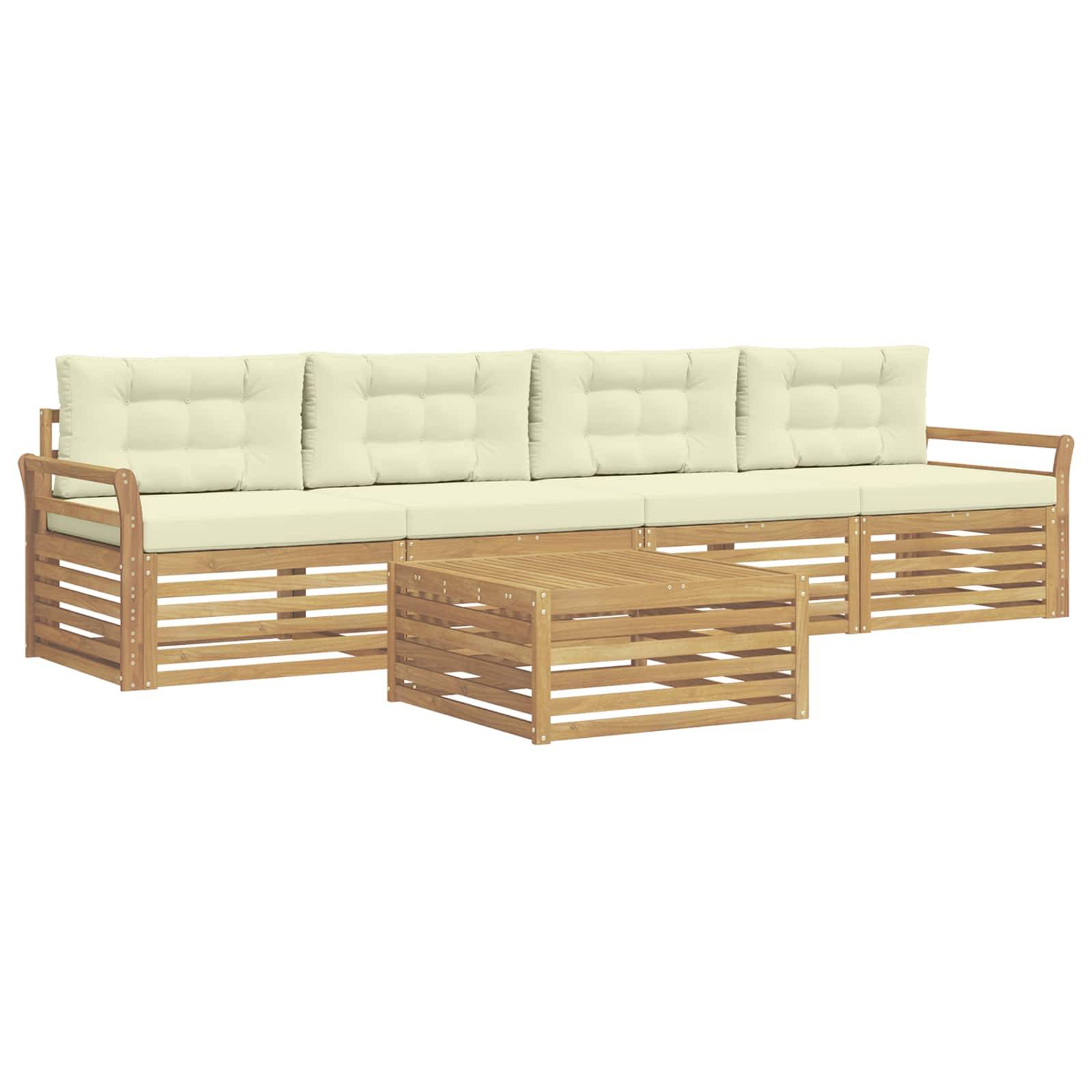 vidaXL Outdoor-Sofagarnitur 5 pcs Weiß und Creme Massivholz Akazie