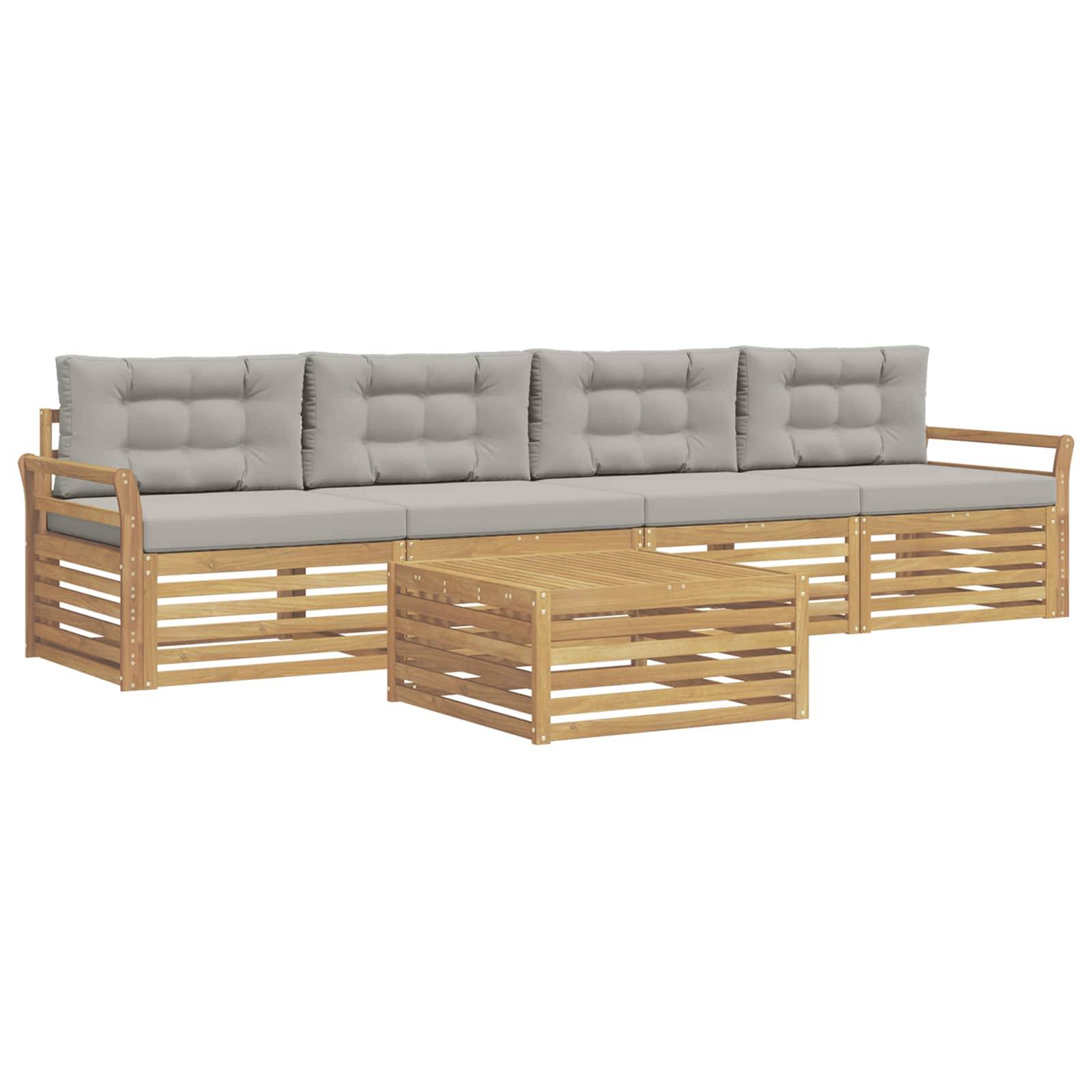 vidaXL Outdoor-Sofagarnitur 5 pcs Weiß und Hellgrau Massivholz Akazie