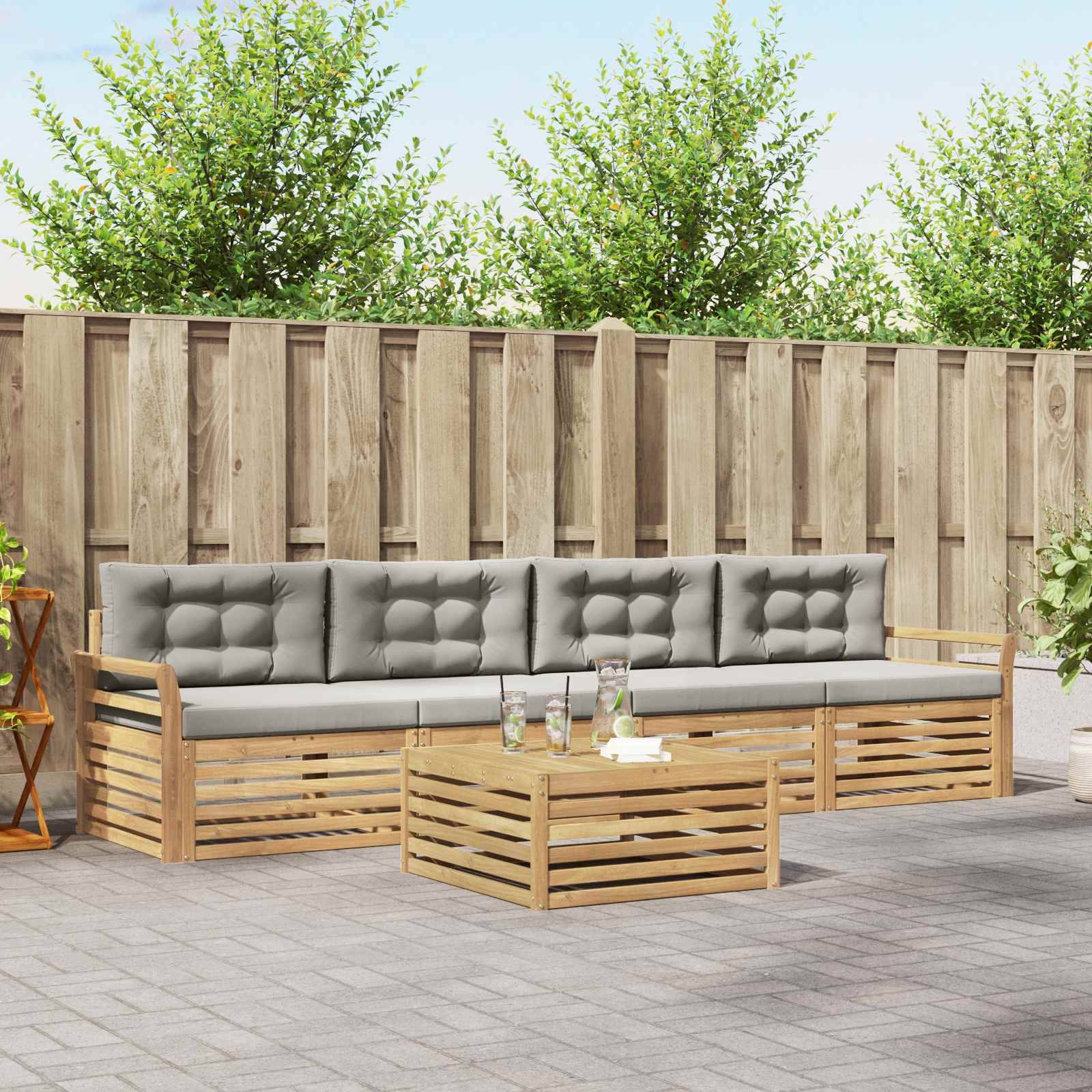 vidaXL Outdoor-Sofagarnitur 5 pcs Weiß und Hellgrau Massivholz Akazie