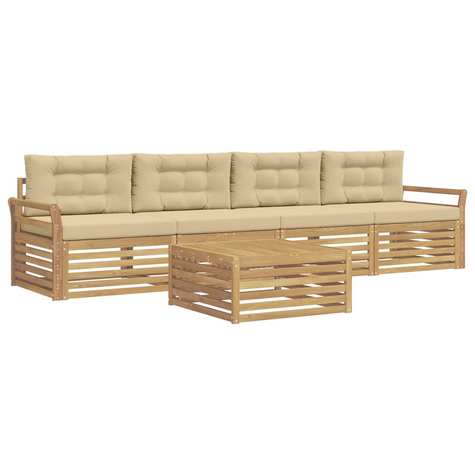 vidaXL Outdoor-Sofagarnitur 5 pcs Weiß und Beige Massivholz Akazie
