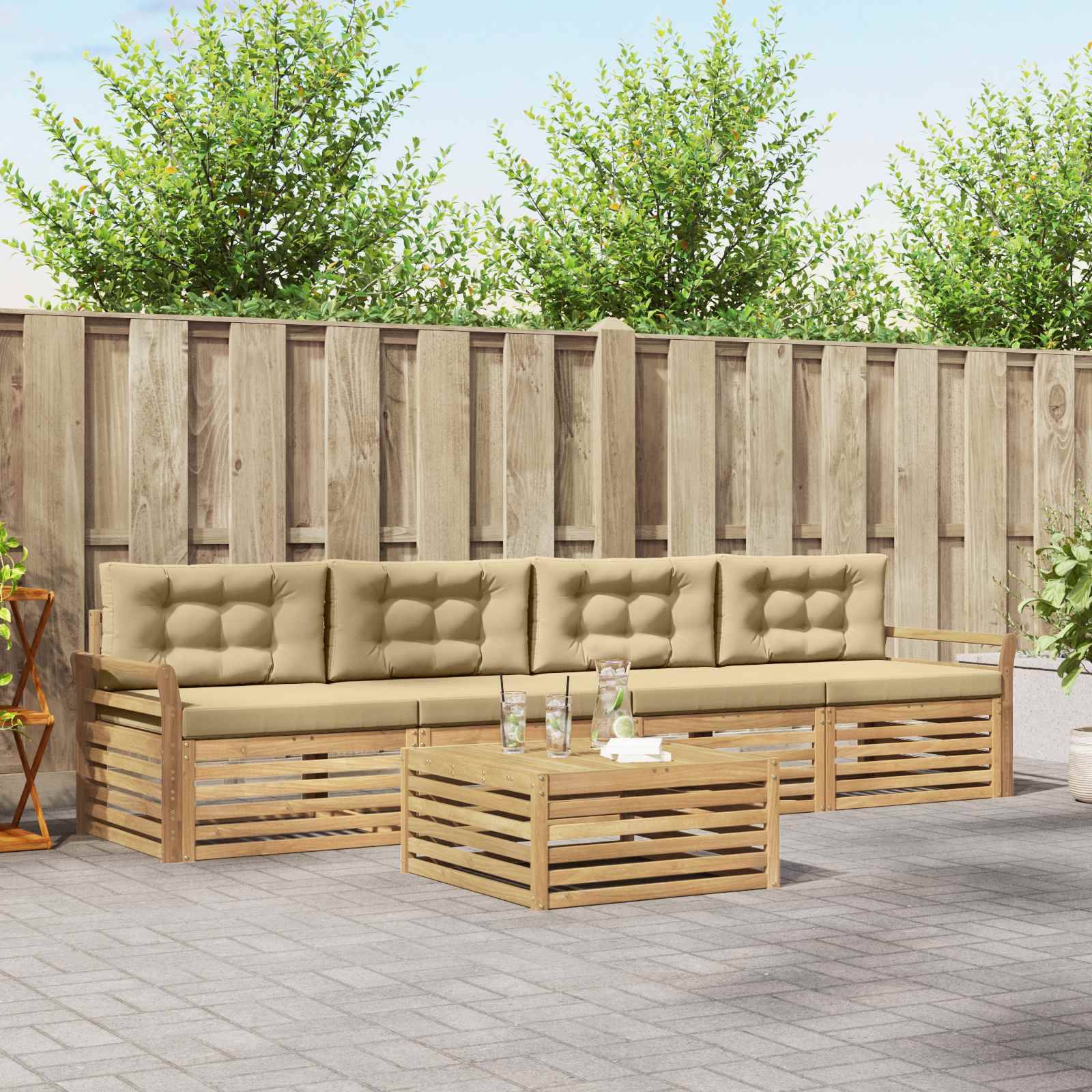 vidaXL Outdoor-Sofagarnitur 5 pcs Weiß und Beige Massivholz Akazie