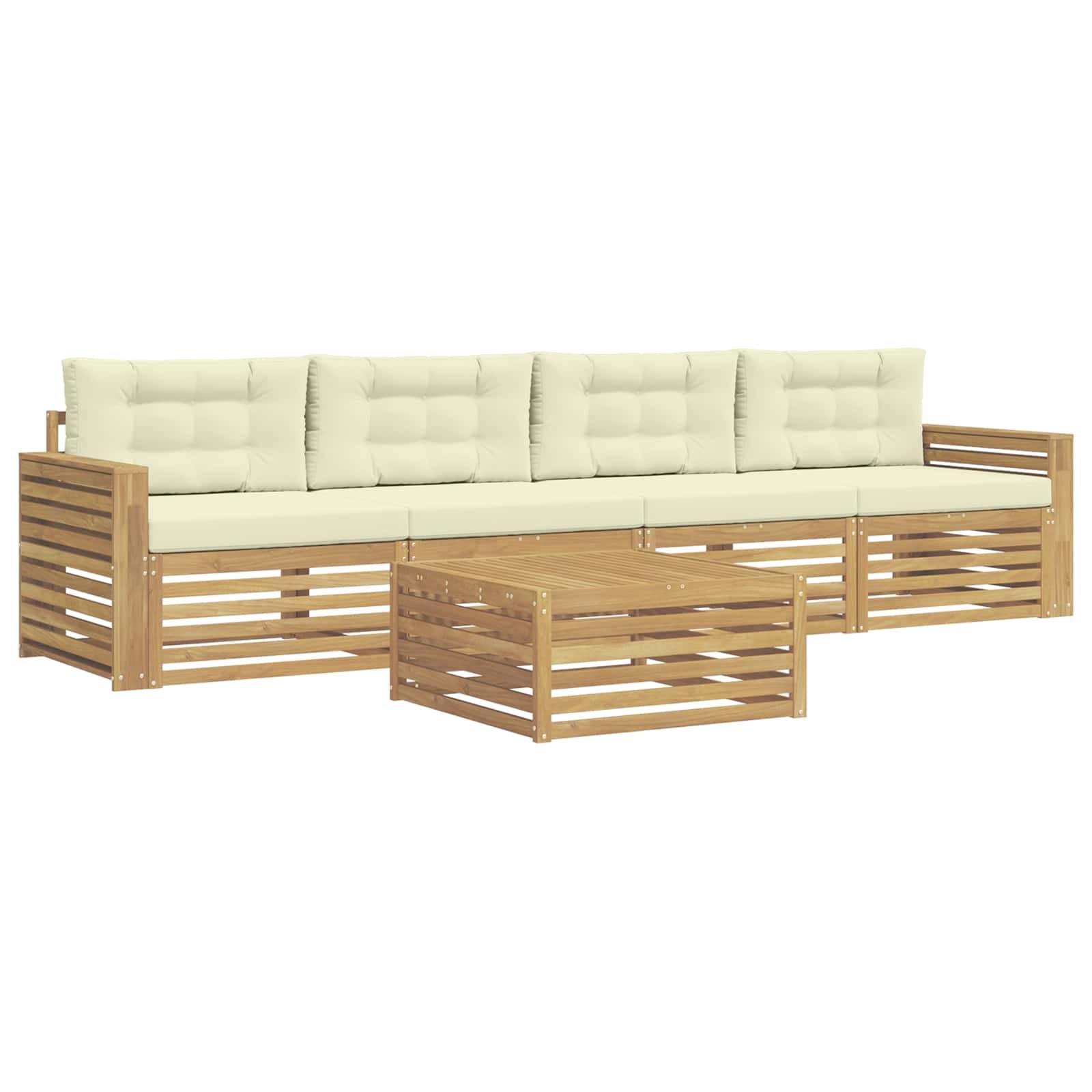 vidaXL Outdoor-Sofagarnitur 5 pcs Weiß und Creme Massivholz Akazie