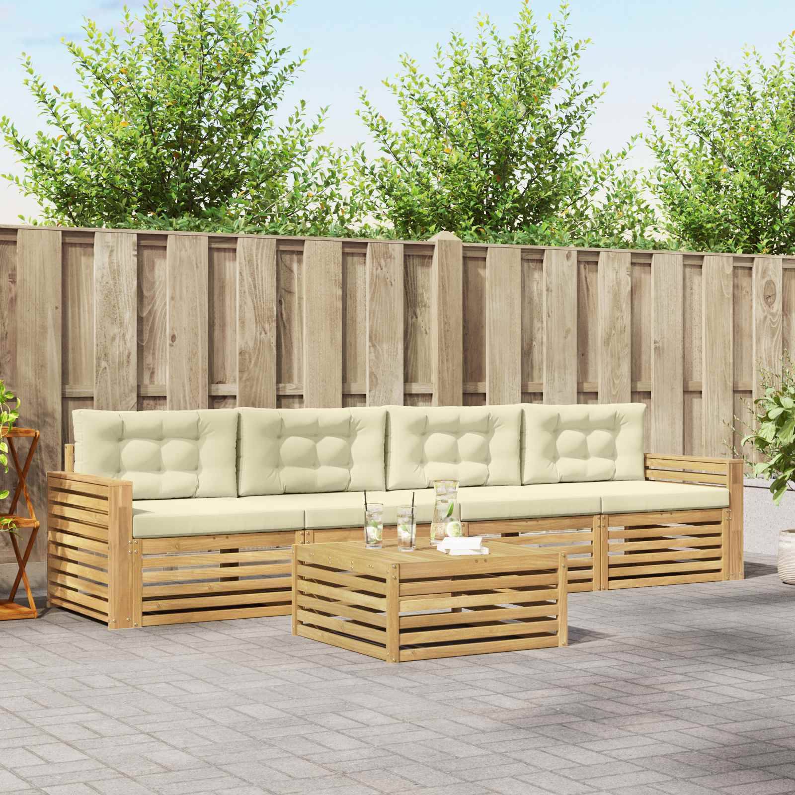 vidaXL Outdoor-Sofagarnitur 5 pcs Weiß und Creme Massivholz Akazie