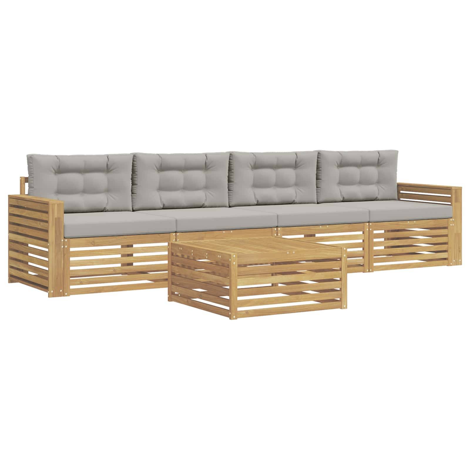 vidaXL Outdoor-Sofagarnitur 5 pcs Weiß und Hellgrau Massivholz Akazie