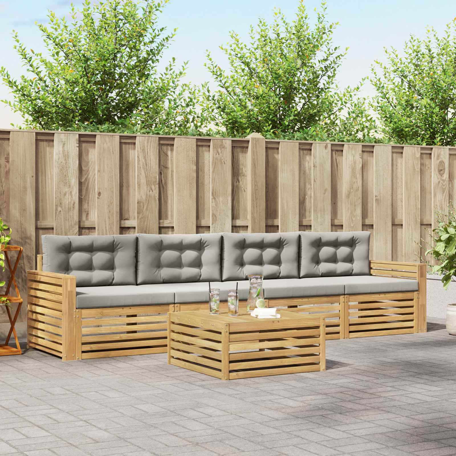 vidaXL Outdoor-Sofagarnitur 5 pcs Weiß und Hellgrau Massivholz Akazie