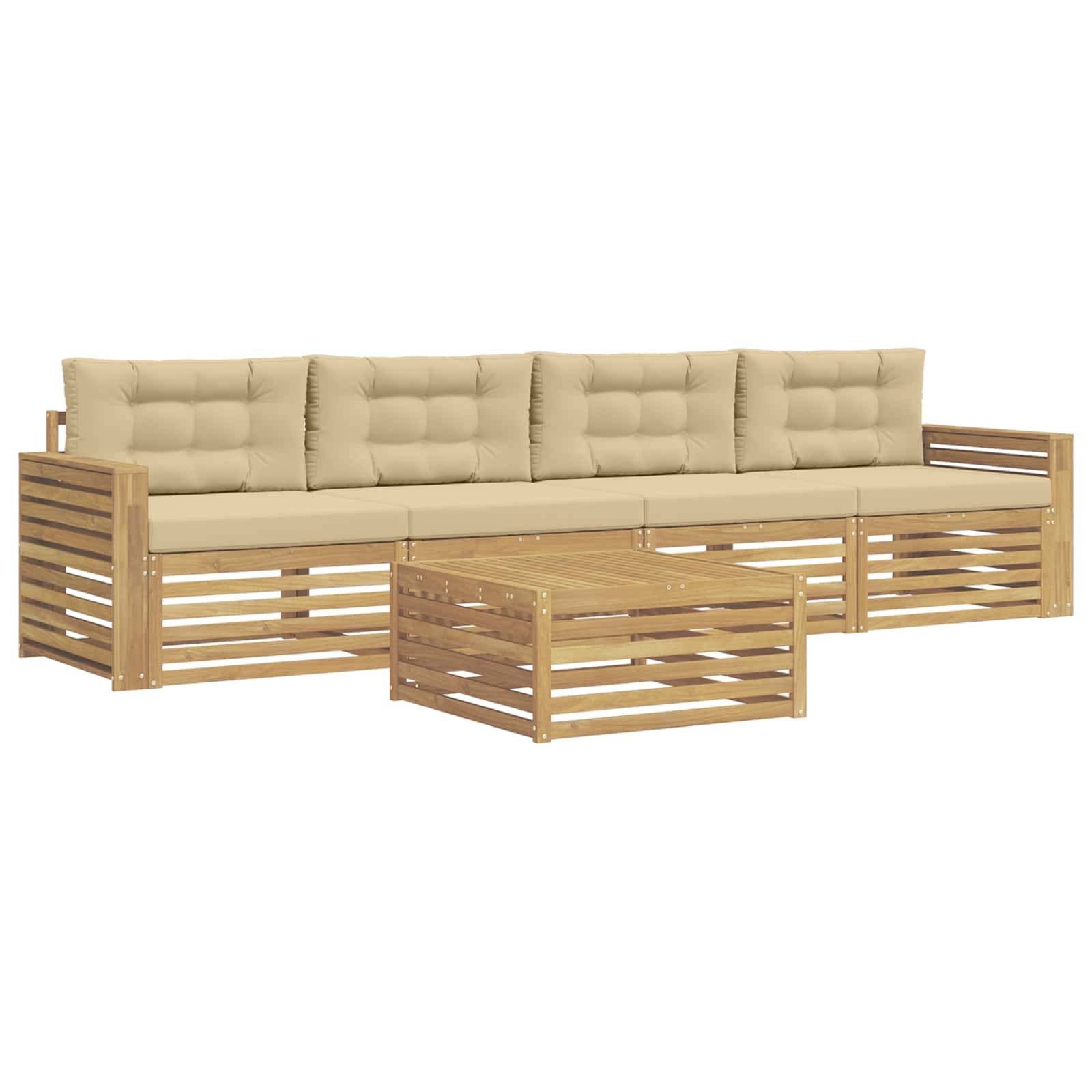 vidaXL Outdoor-Sofagarnitur 5 pcs Weiß und Beige Massivholz Akazie