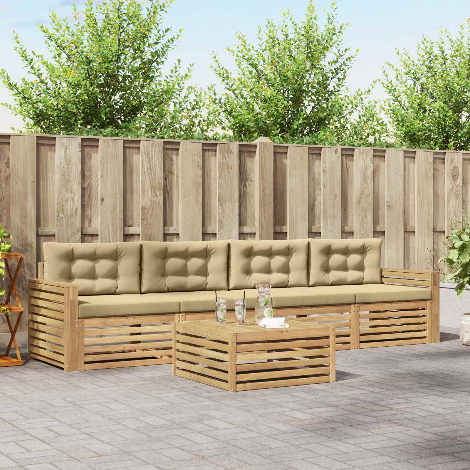 vidaXL Outdoor-Sofagarnitur 5 pcs Weiß und Beige Massivholz Akazie