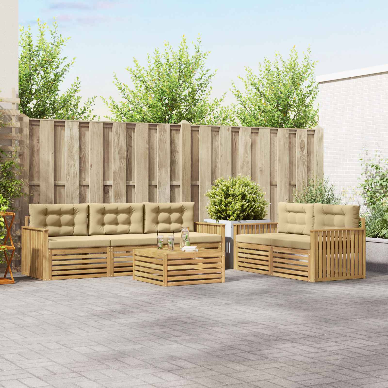 vidaXL Outdoor-Sofagarnitur 6 pcs Weiß und Beige