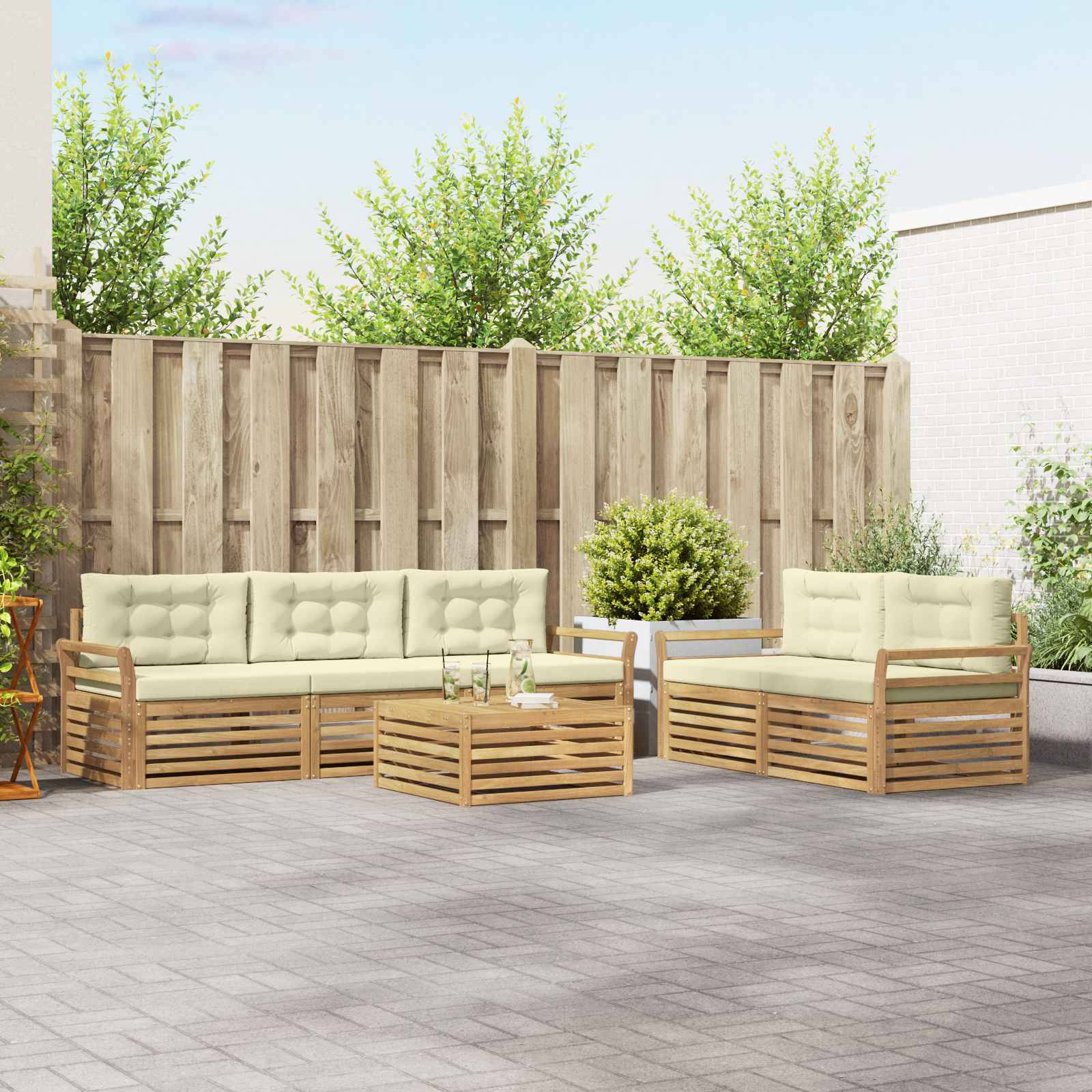 vidaXL Outdoor-Sofagarnitur 6 pcs Weiß und Creme