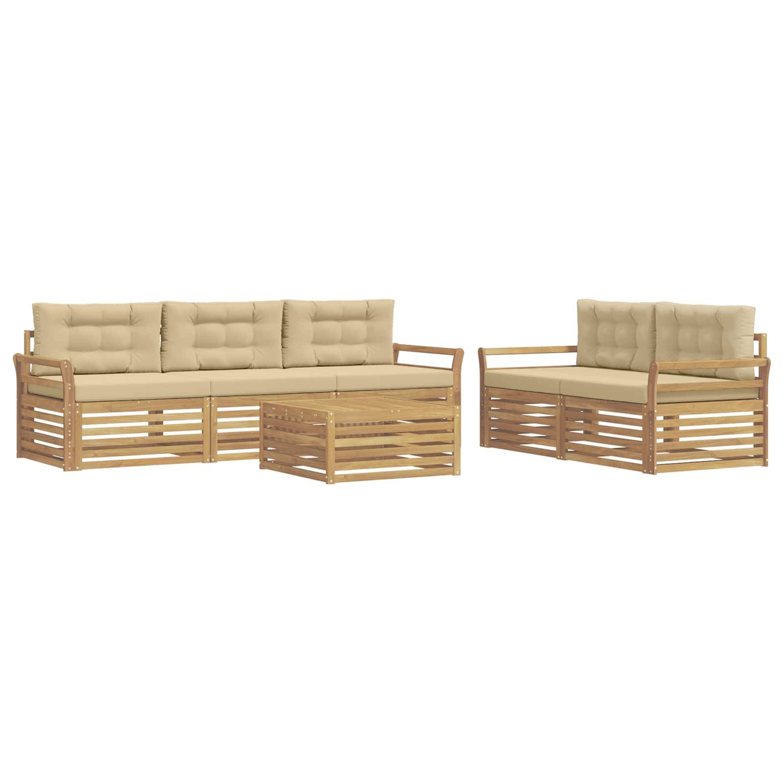 vidaXL Outdoor-Sofagarnitur 6 pcs Weiß und Beige