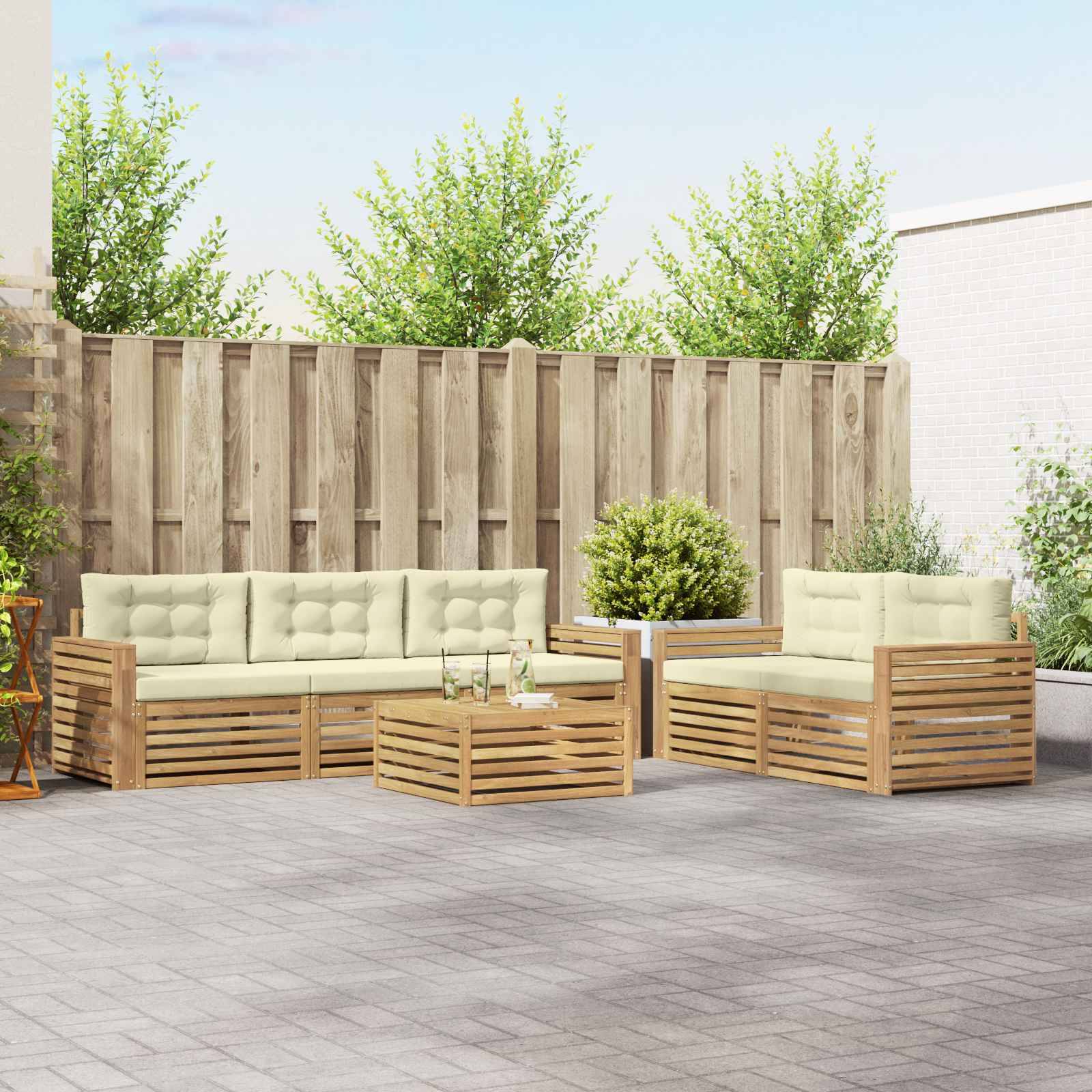 vidaXL Outdoor-Sofagarnitur 6 pcs Weiß und Creme