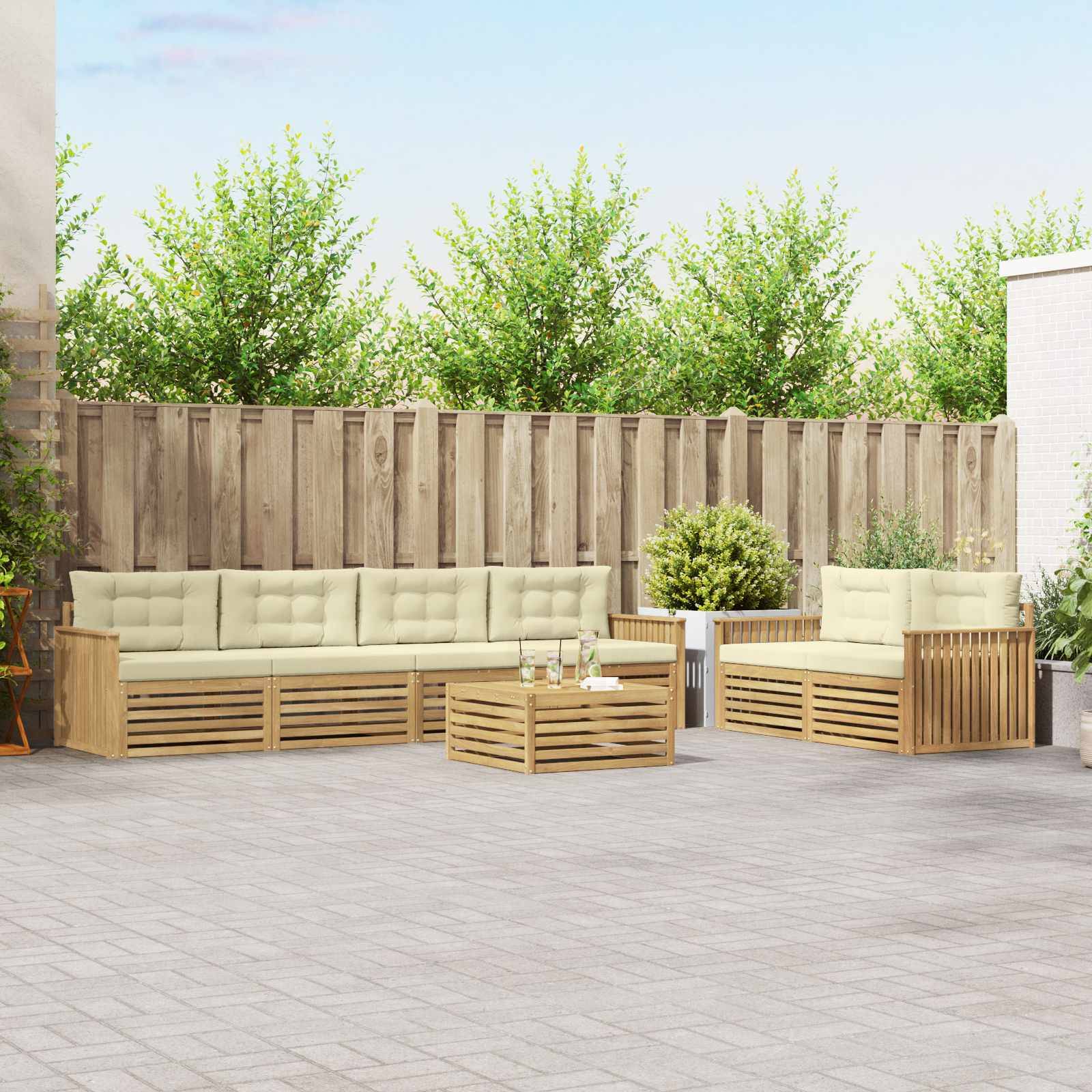 vidaXL Outdoor-Sofagarnitur 7 pcs Weiß und Creme Massivholz Akazie