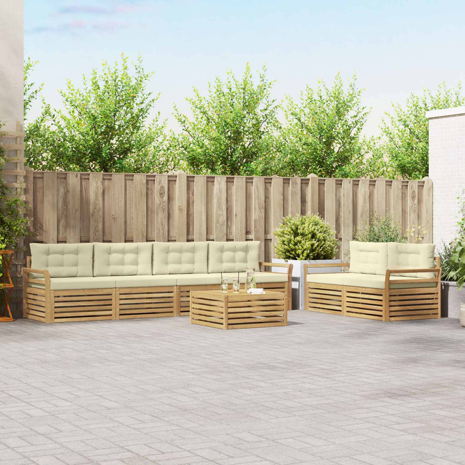 vidaXL Outdoor-Sofagarnitur 7 pcs Weiß und Creme Massivholz Akazie