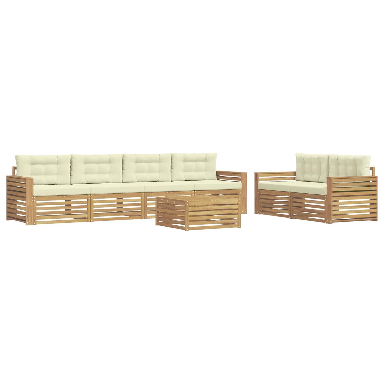 vidaXL Outdoor-Sofagarnitur 7 pcs Weiß und Creme Massivholz Akazie