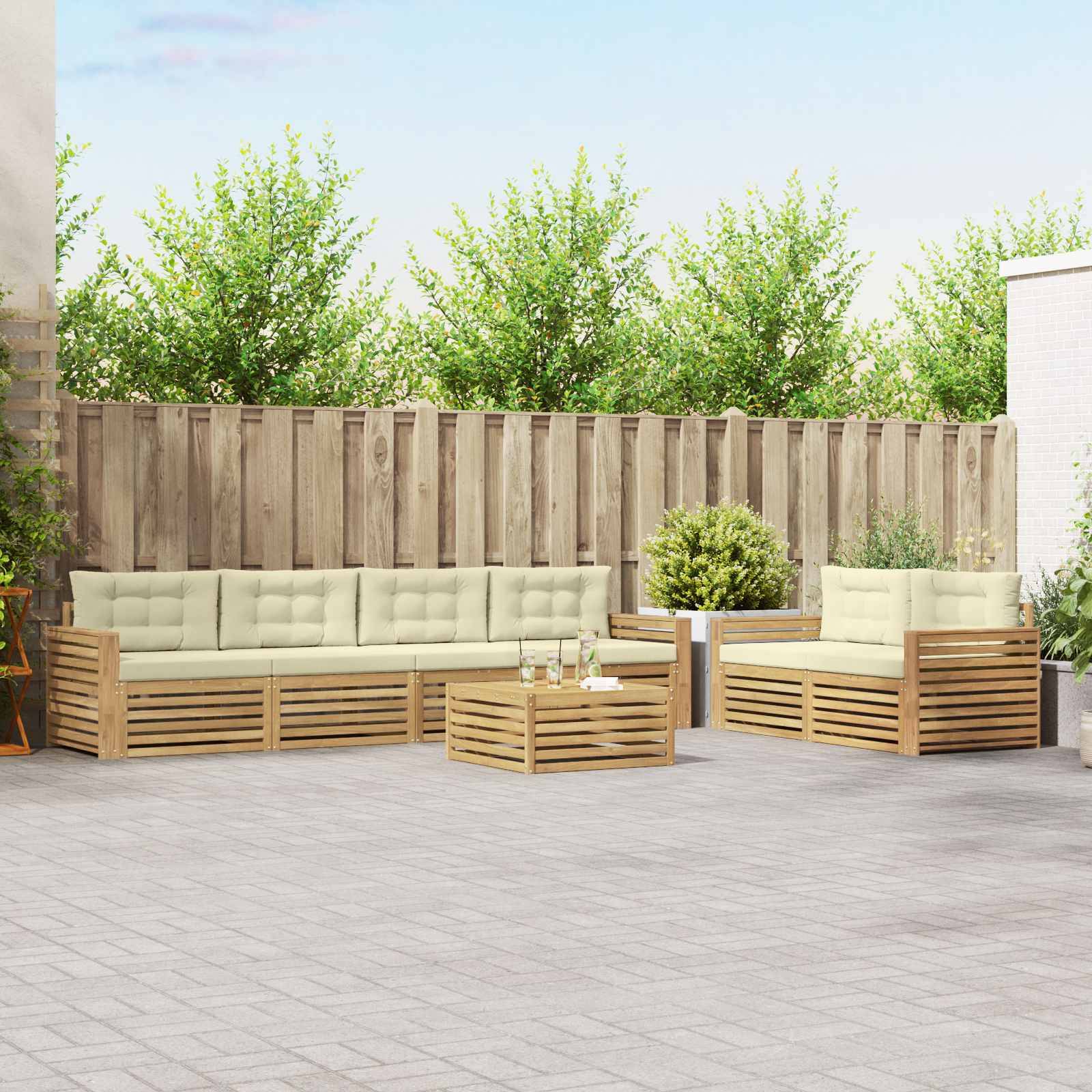 vidaXL Outdoor-Sofagarnitur 7 pcs Weiß und Creme Massivholz Akazie
