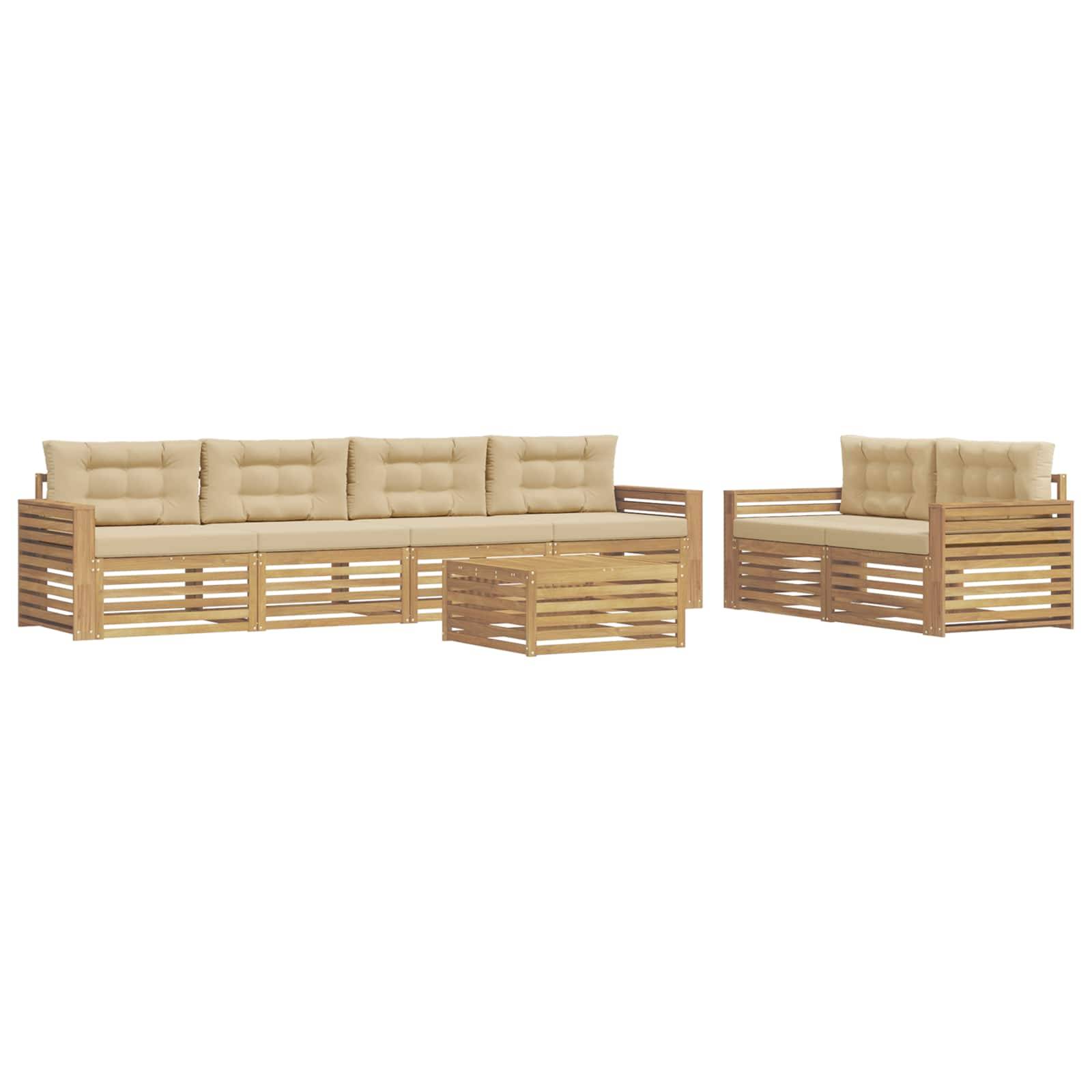 vidaXL Outdoor-Sofagarnitur 7 pcs Weiß und Beige Massivholz Akazie
