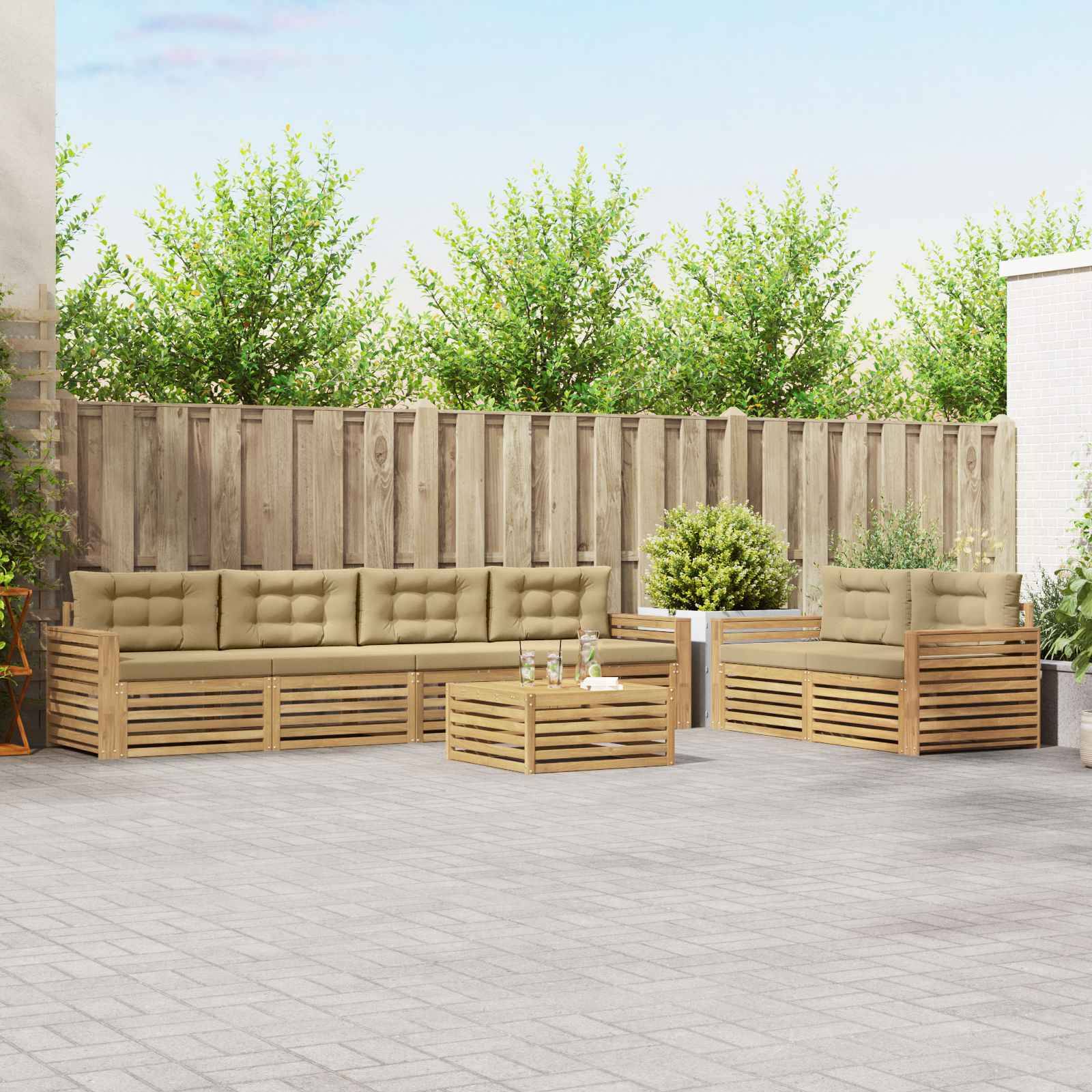 vidaXL Outdoor-Sofagarnitur 7 pcs Weiß und Beige Massivholz Akazie
