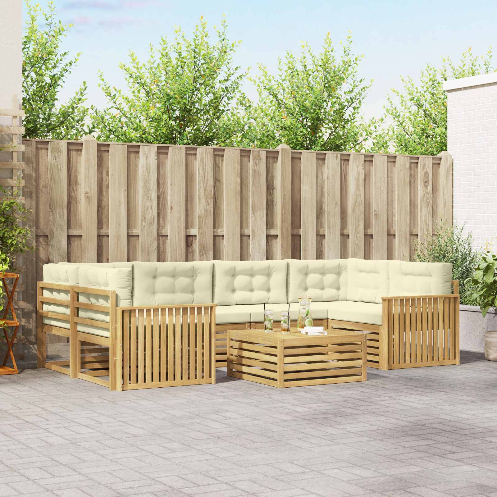 vidaXL Outdoor-Sofagarnitur 7 pcs Weiß und Creme