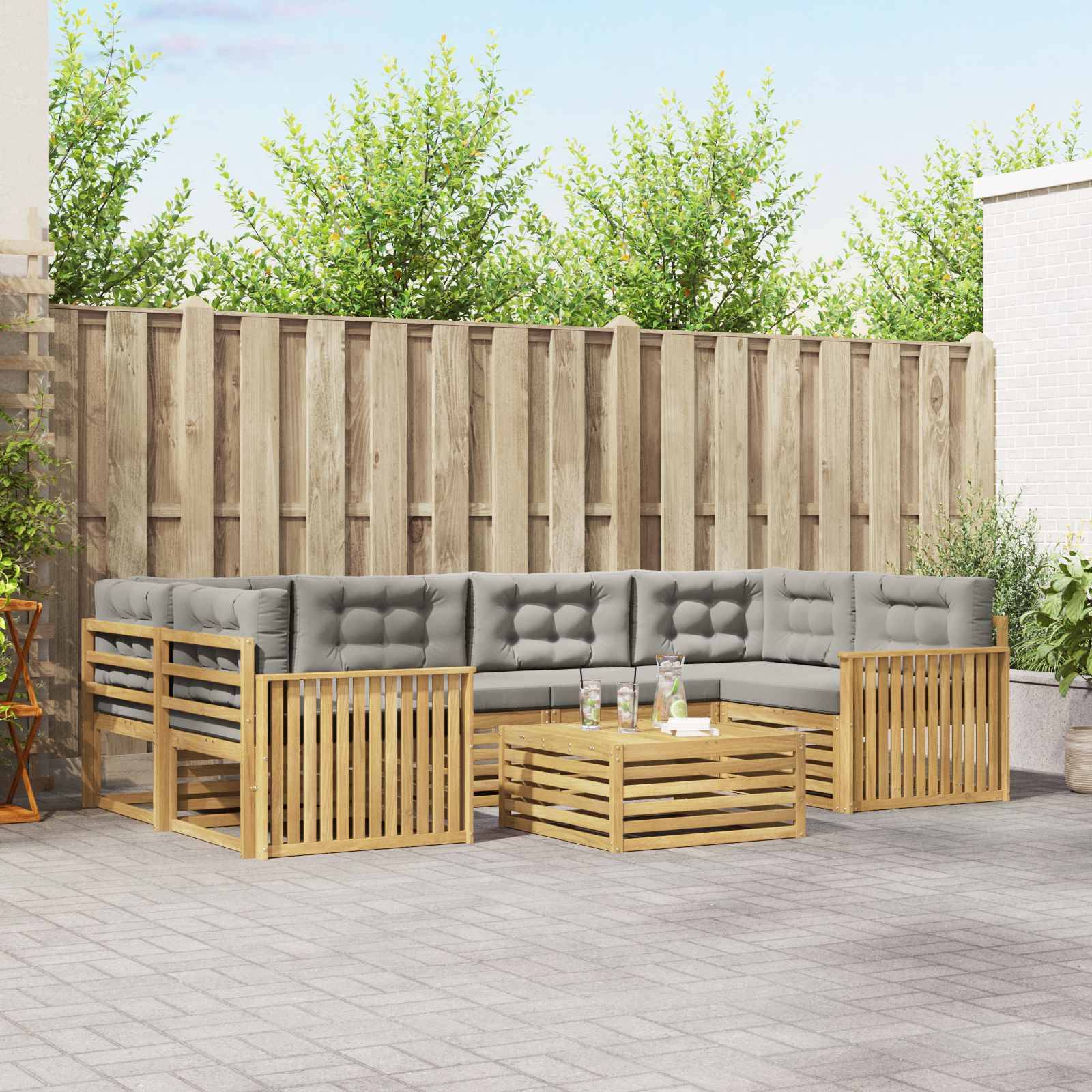 vidaXL Outdoor-Sofagarnitur 7 pcs Weiß und Hellgrau