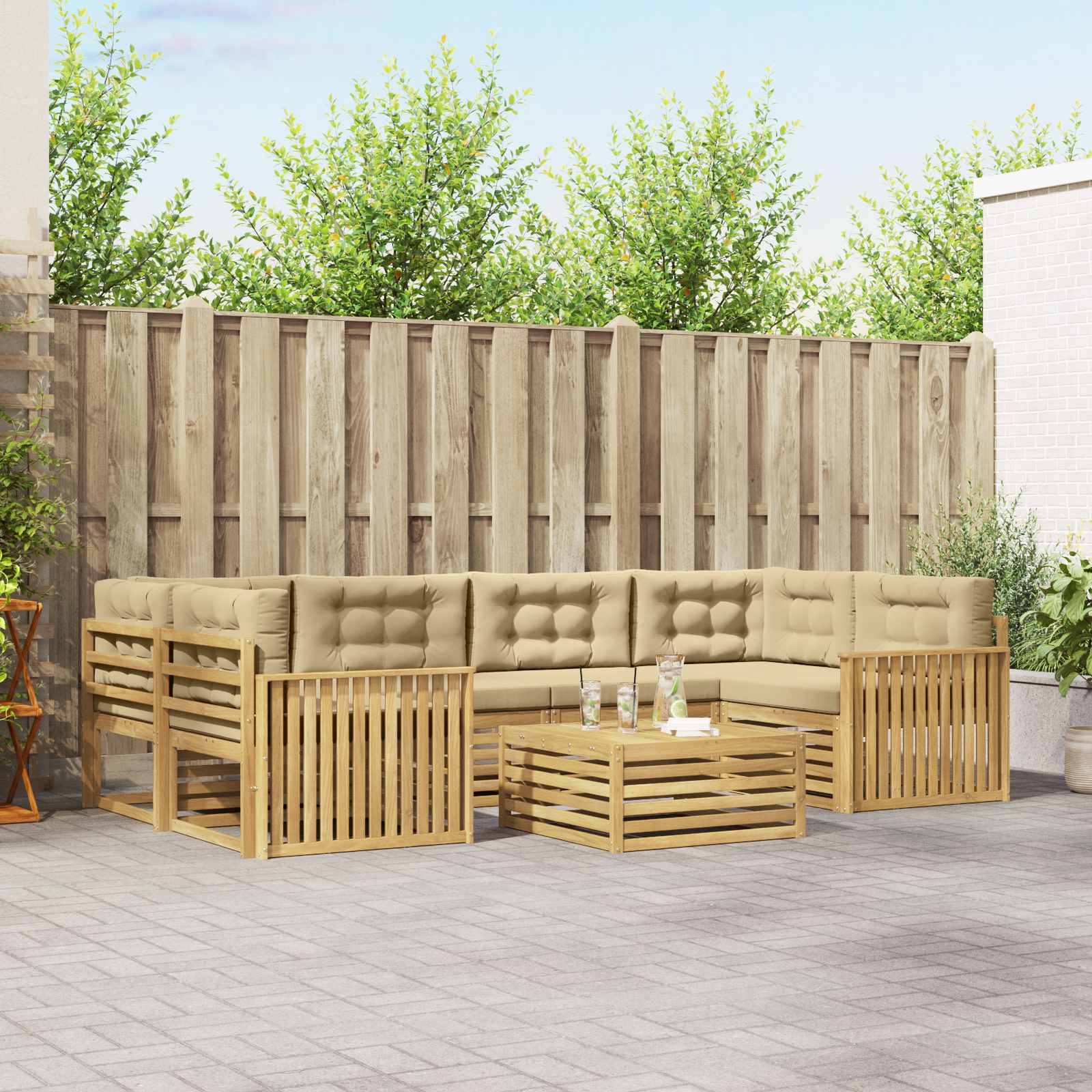 vidaXL Outdoor-Sofagarnitur 7 pcs Weiß und Beige