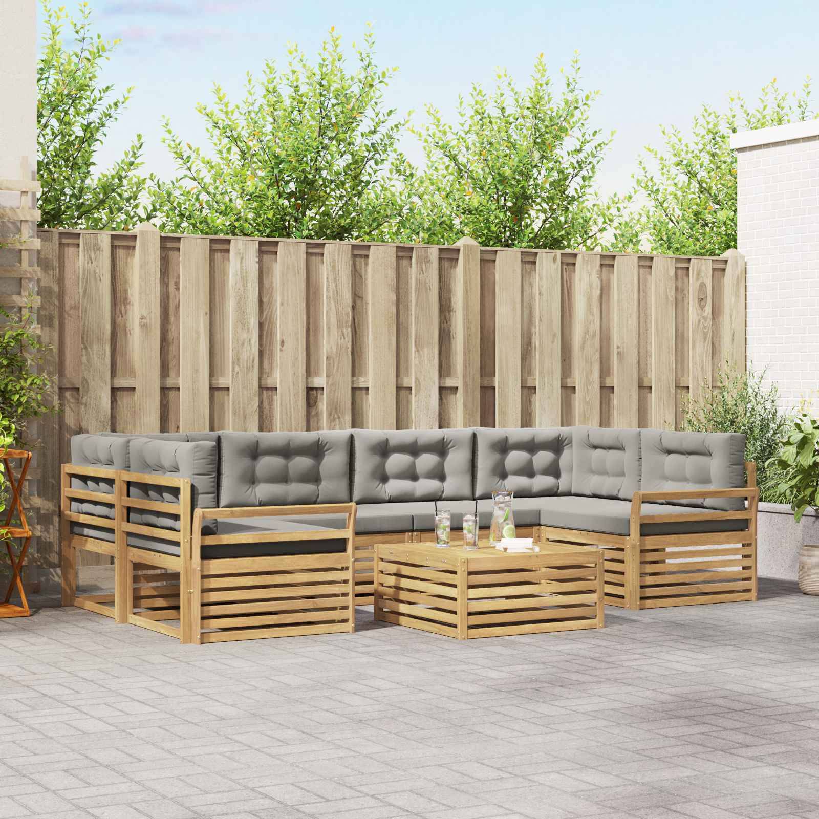 vidaXL Outdoor-Sofagarnitur 7 pcs Weiß und Hellgrau