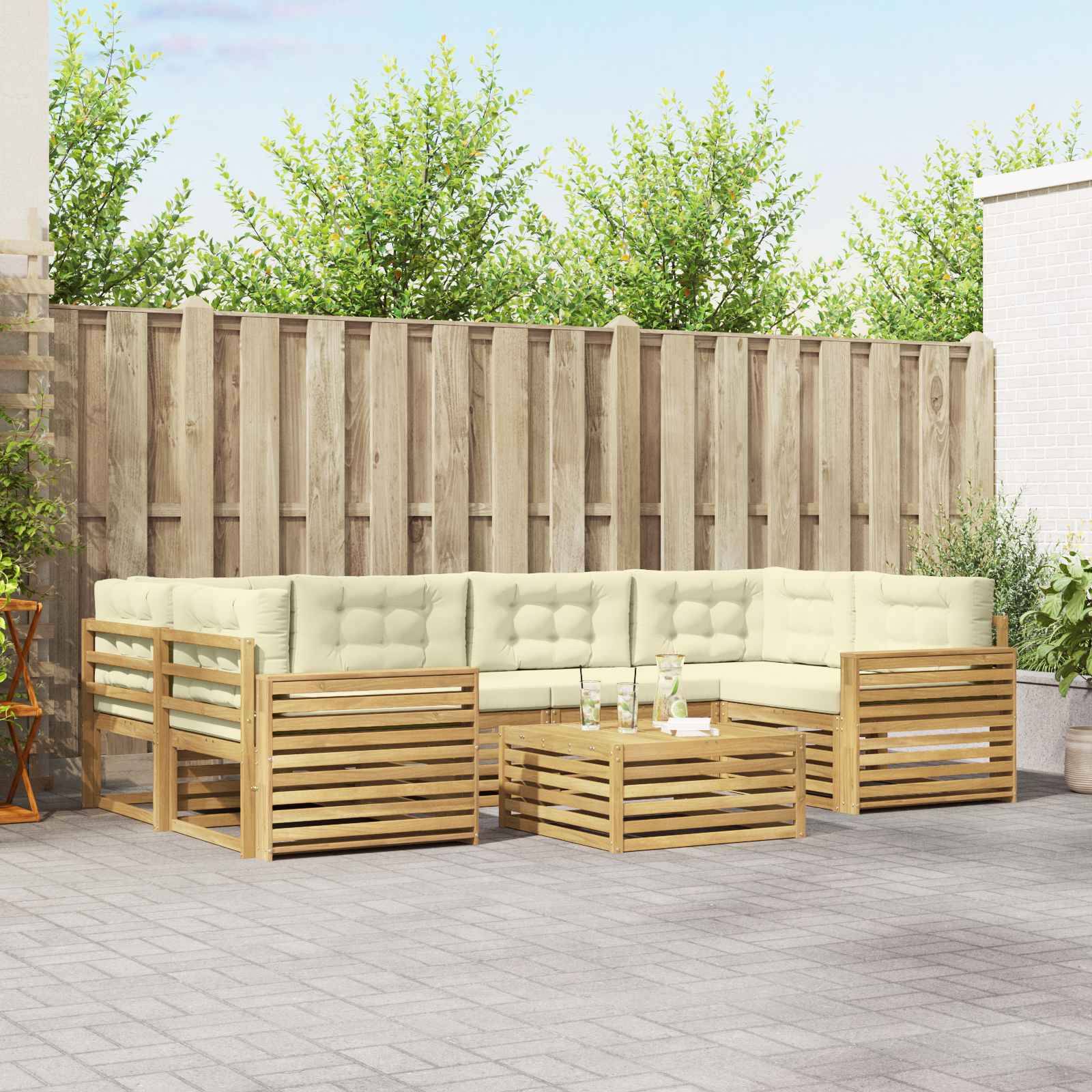 vidaXL Outdoor-Sofagarnitur 7 pcs Weiß und Creme