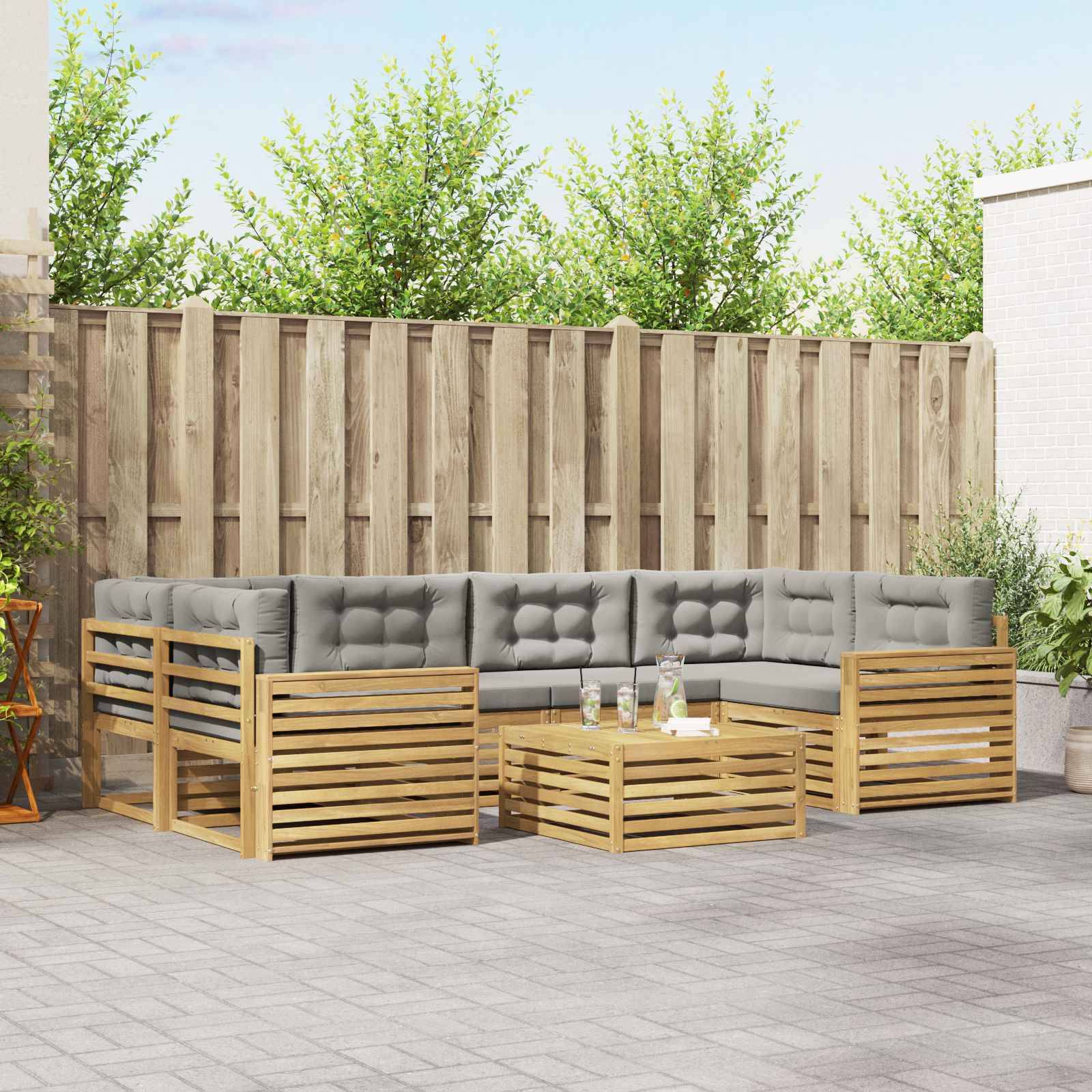 vidaXL Outdoor-Sofagarnitur 7 pcs Weiß und Hellgrau