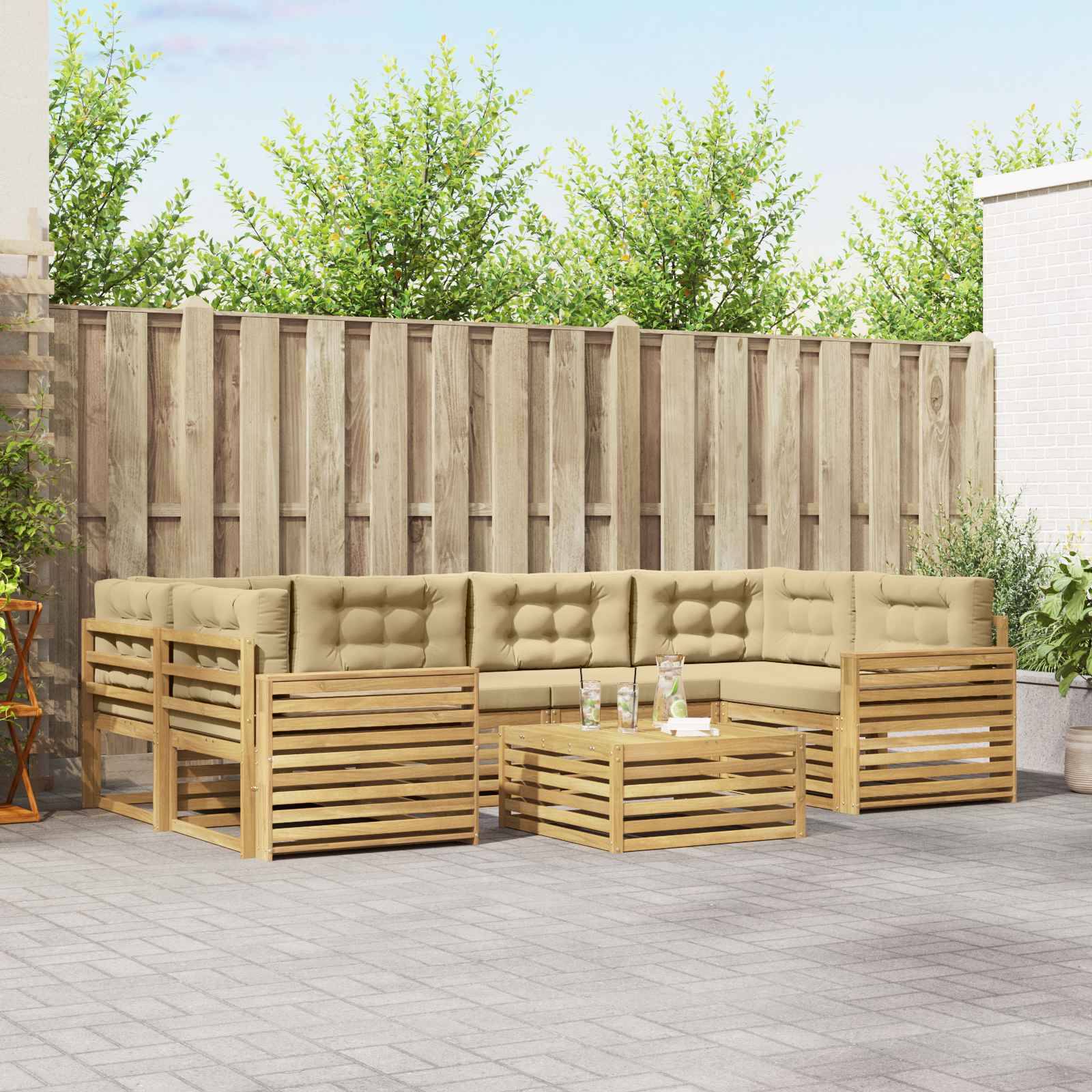 vidaXL Outdoor-Sofagarnitur 7 pcs Weiß und Beige