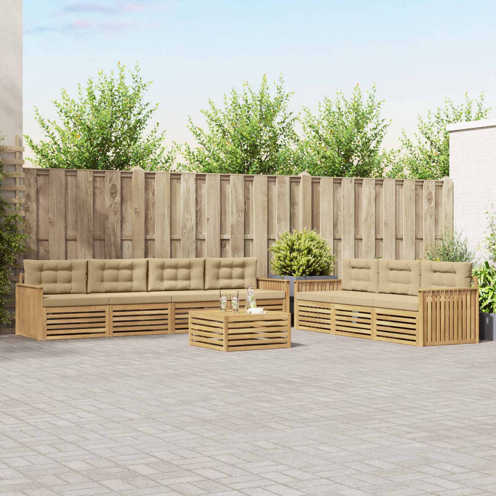 vidaXL Outdoor-Sofagarnitur 8 pcs Weiß und Beige
