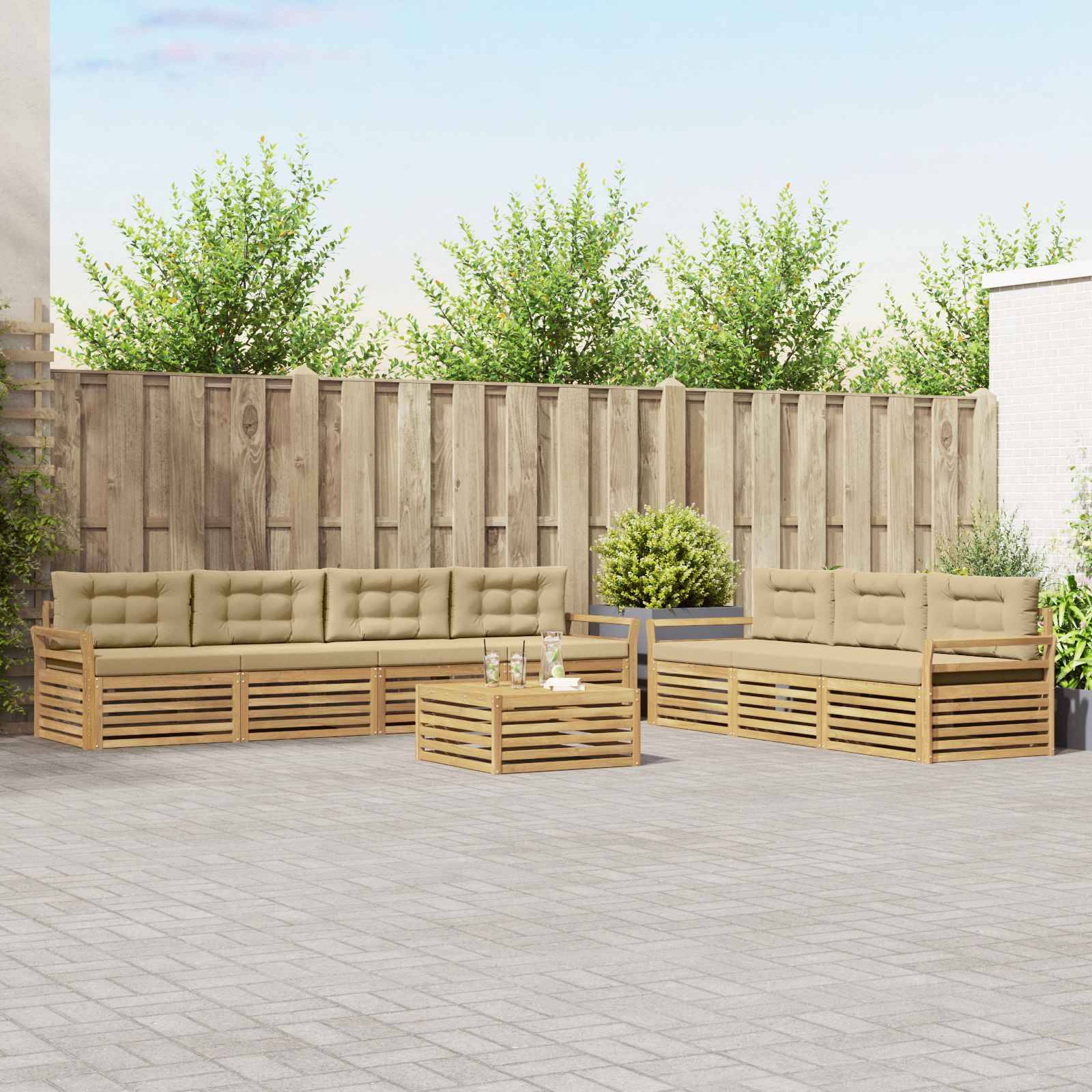 vidaXL Outdoor-Sofagarnitur 8 pcs Weiß und Beige