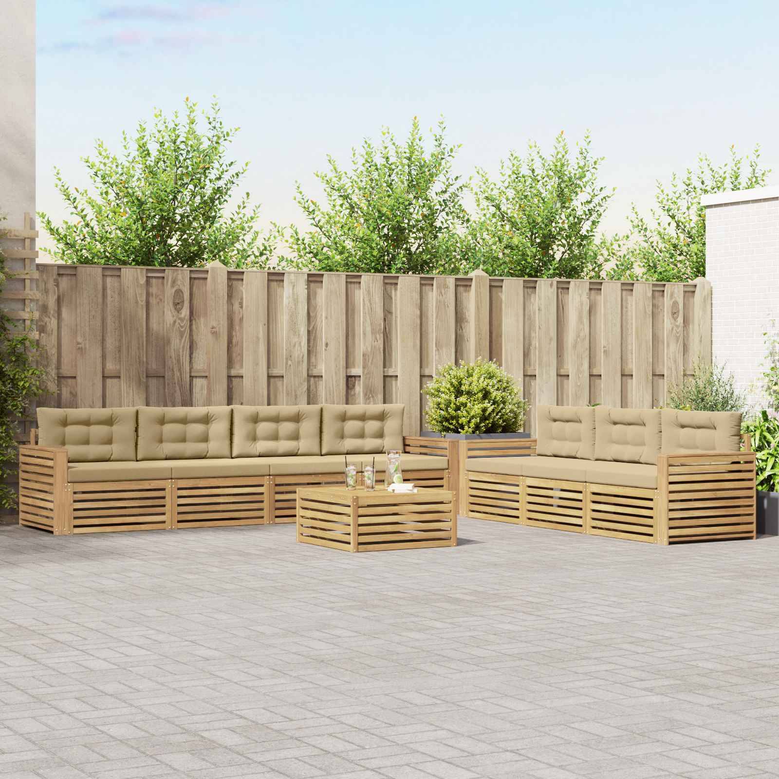 vidaXL Outdoor-Sofagarnitur 8 pcs Weiß und Beige