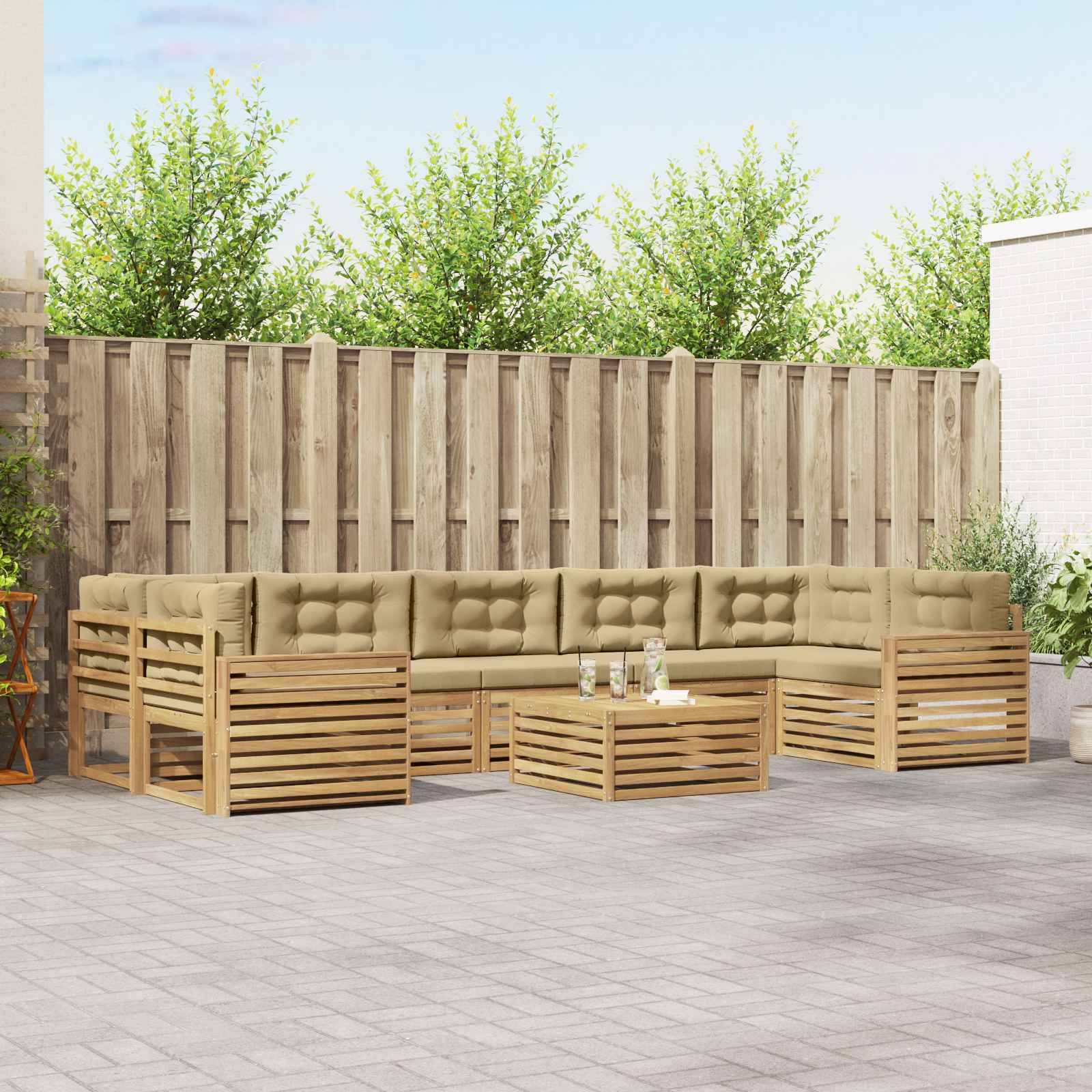 vidaXL Outdoor-Sofagarnitur 8 pcs Weiß und Beige Massivholz Akazie