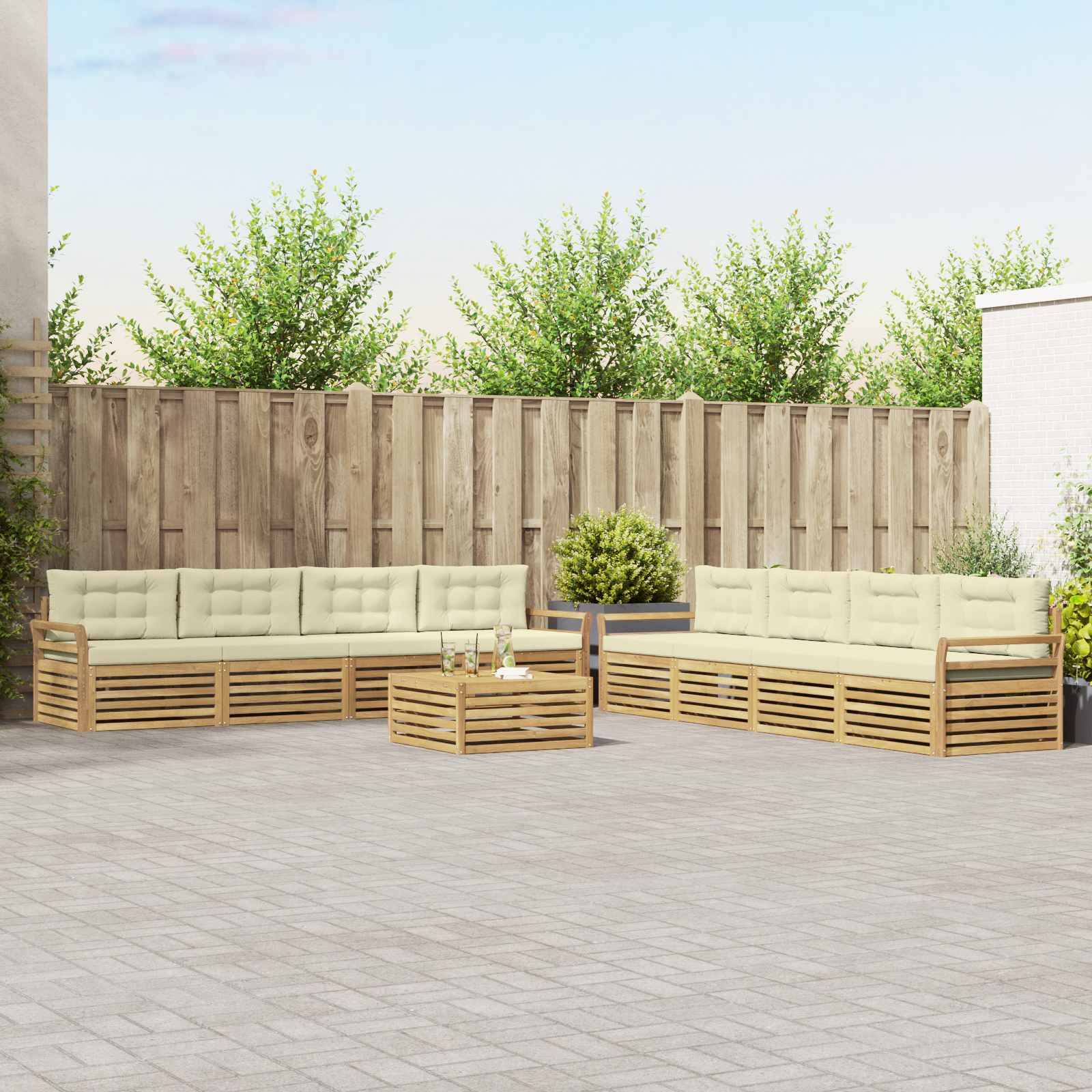vidaXL Outdoor-Sofagarnitur 9 pcs Weiß und Creme