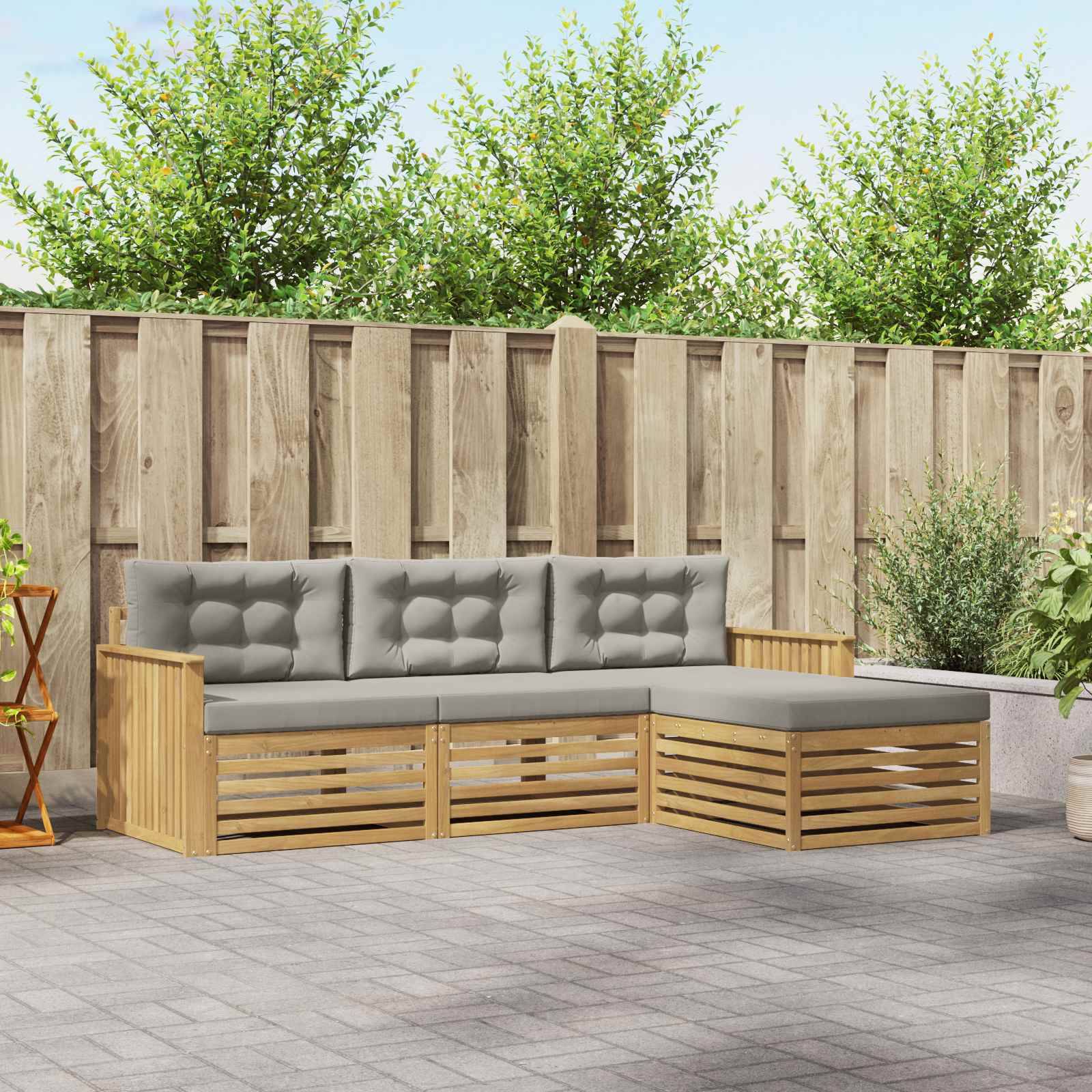 vidaXL Outdoor-Sofagarnitur 4 pcs Weiß und Hellgrau