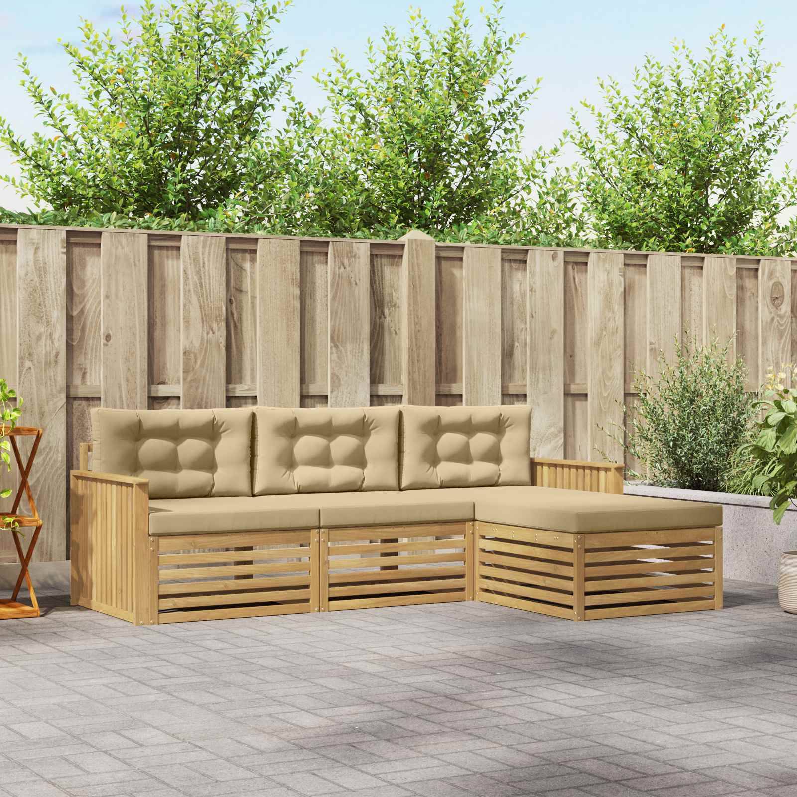 vidaXL Outdoor-Sofagarnitur 4 pcs Weiß und Beige