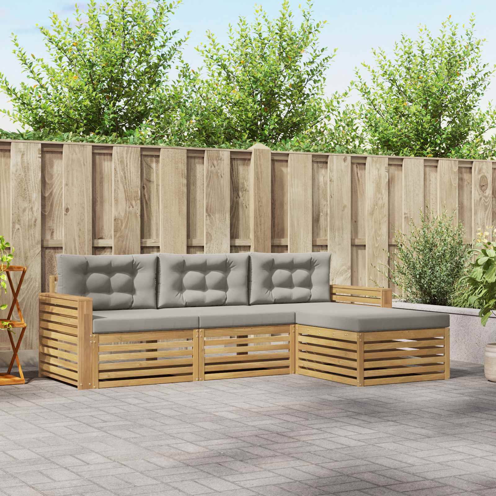 vidaXL Outdoor-Sofagarnitur 4 pcs Weiß und Hellgrau