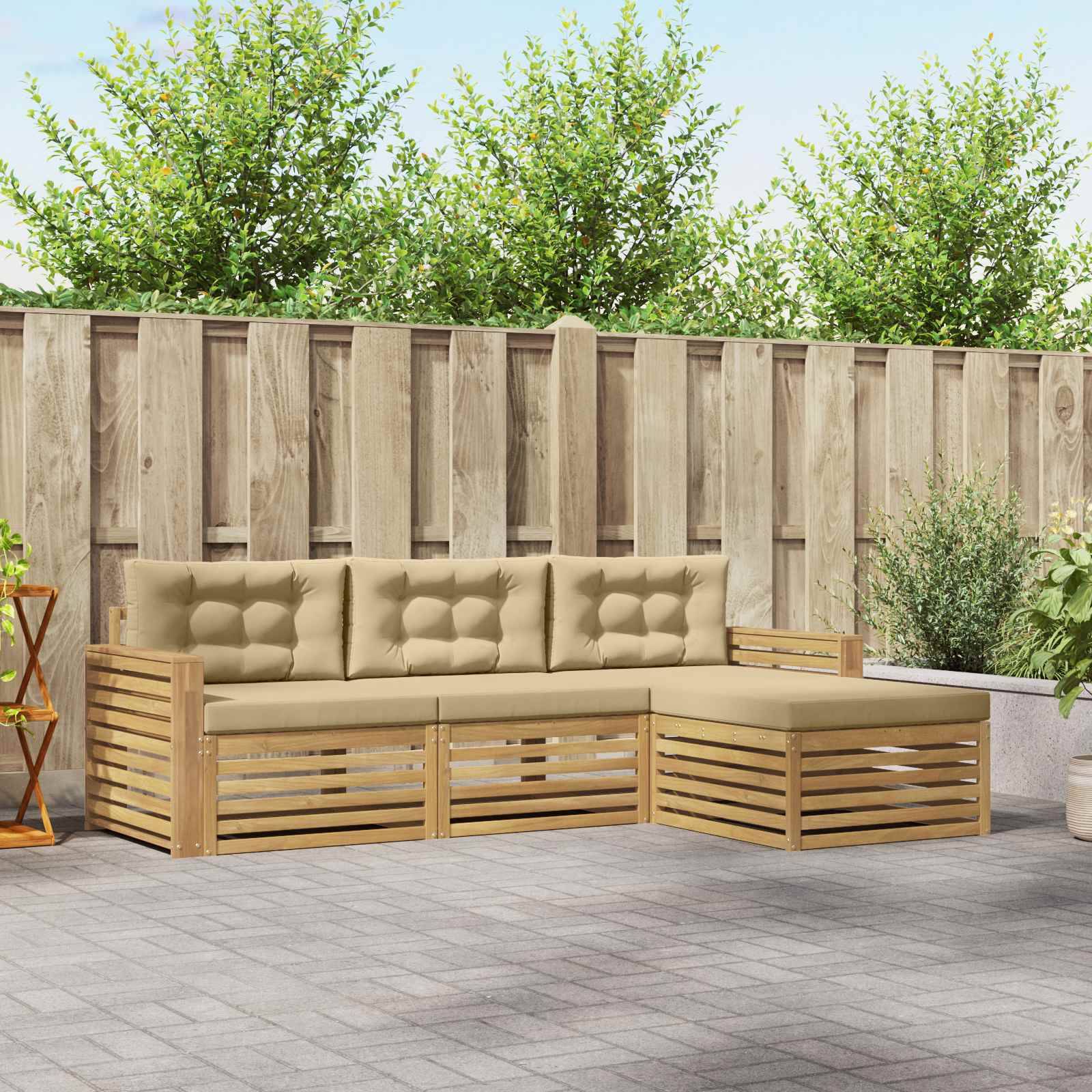 vidaXL Outdoor-Sofagarnitur 4 pcs Weiß und Beige