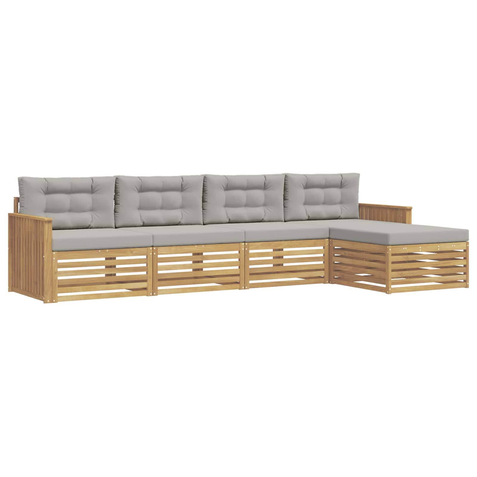 vidaXL Outdoor-Sofagarnitur 5 pcs Weiß und Hellgrau