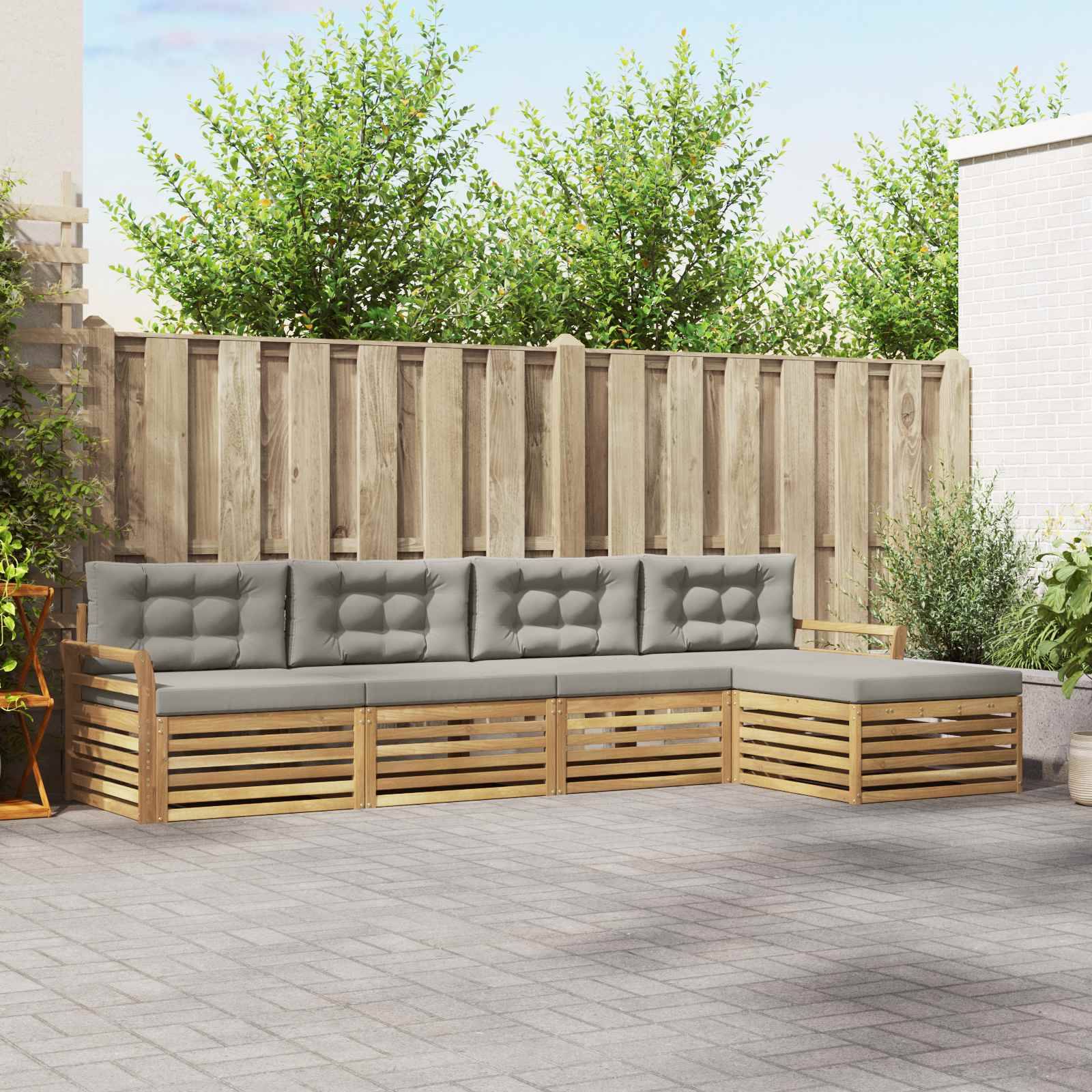 vidaXL Outdoor-Sofagarnitur 5 pcs Weiß und Hellgrau