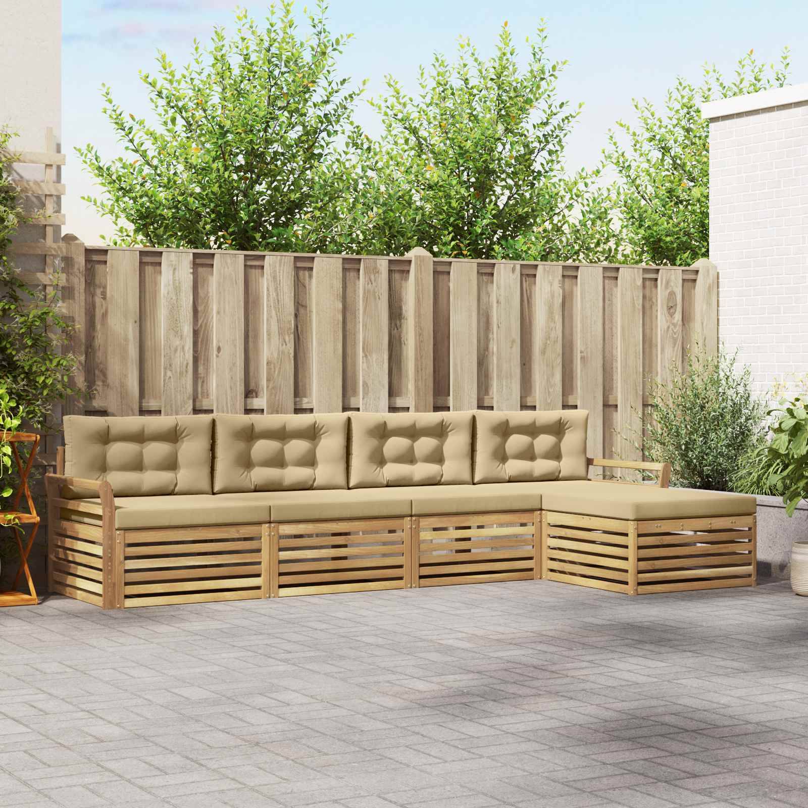 vidaXL Outdoor-Sofagarnitur 5 pcs Weiß und Beige