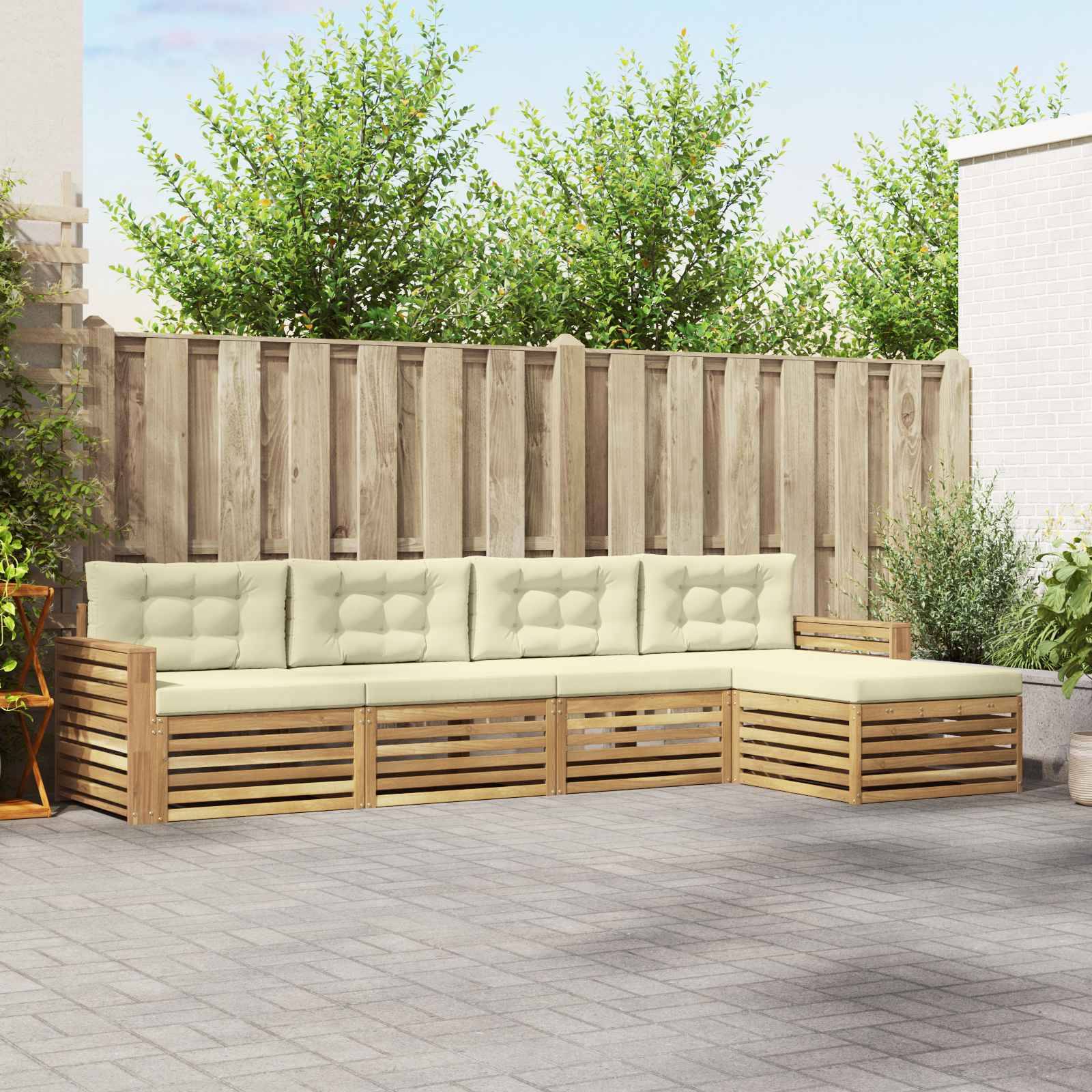 vidaXL Outdoor-Sofagarnitur 5 pcs Weiß und Creme