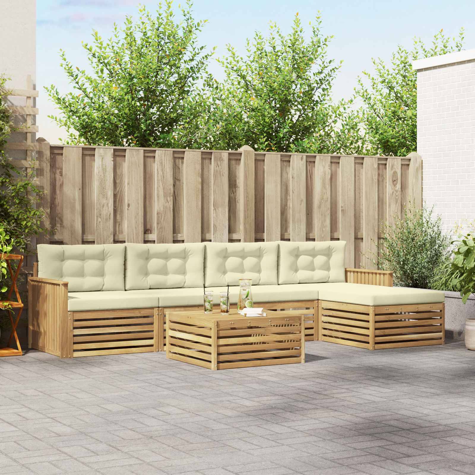 vidaXL Outdoor-Sofagarnitur 6 pcs Weiß und Creme 79 x 79 x 37 cm