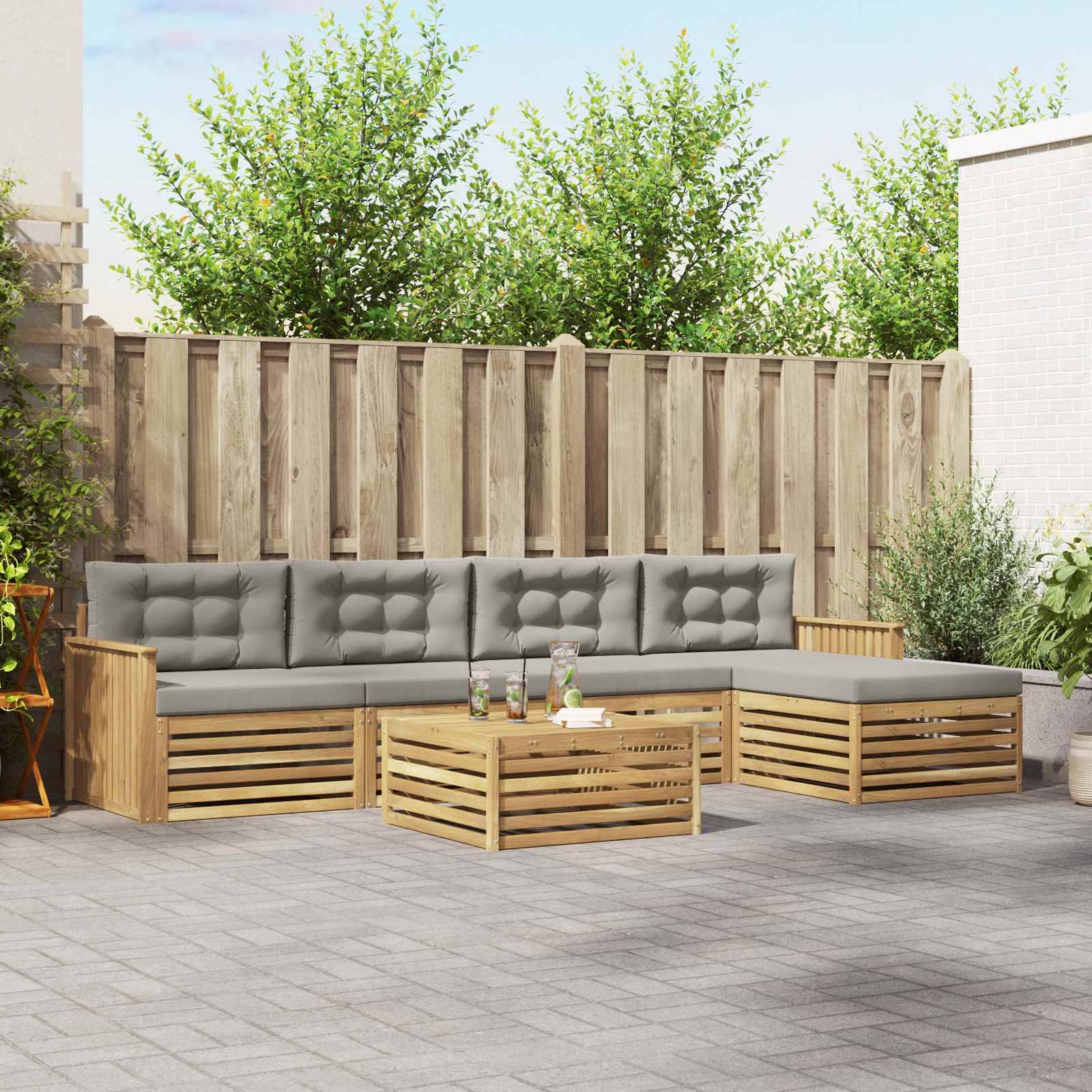 vidaXL Outdoor-Sofagarnitur 6 pcs Weiß und Hellgrau 79 x 79 x 37 cm