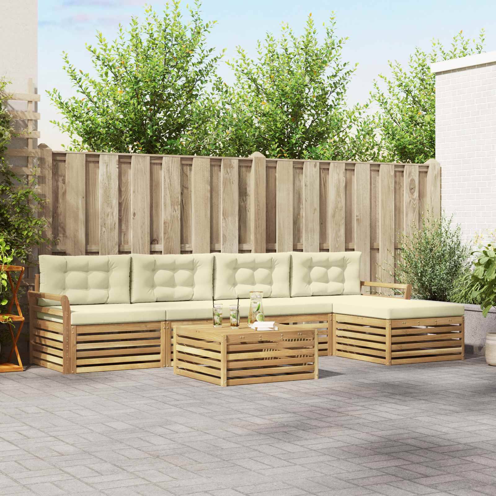 vidaXL Outdoor-Sofagarnitur 6 pcs Weiß und Creme 79 x 79 x 37 cm