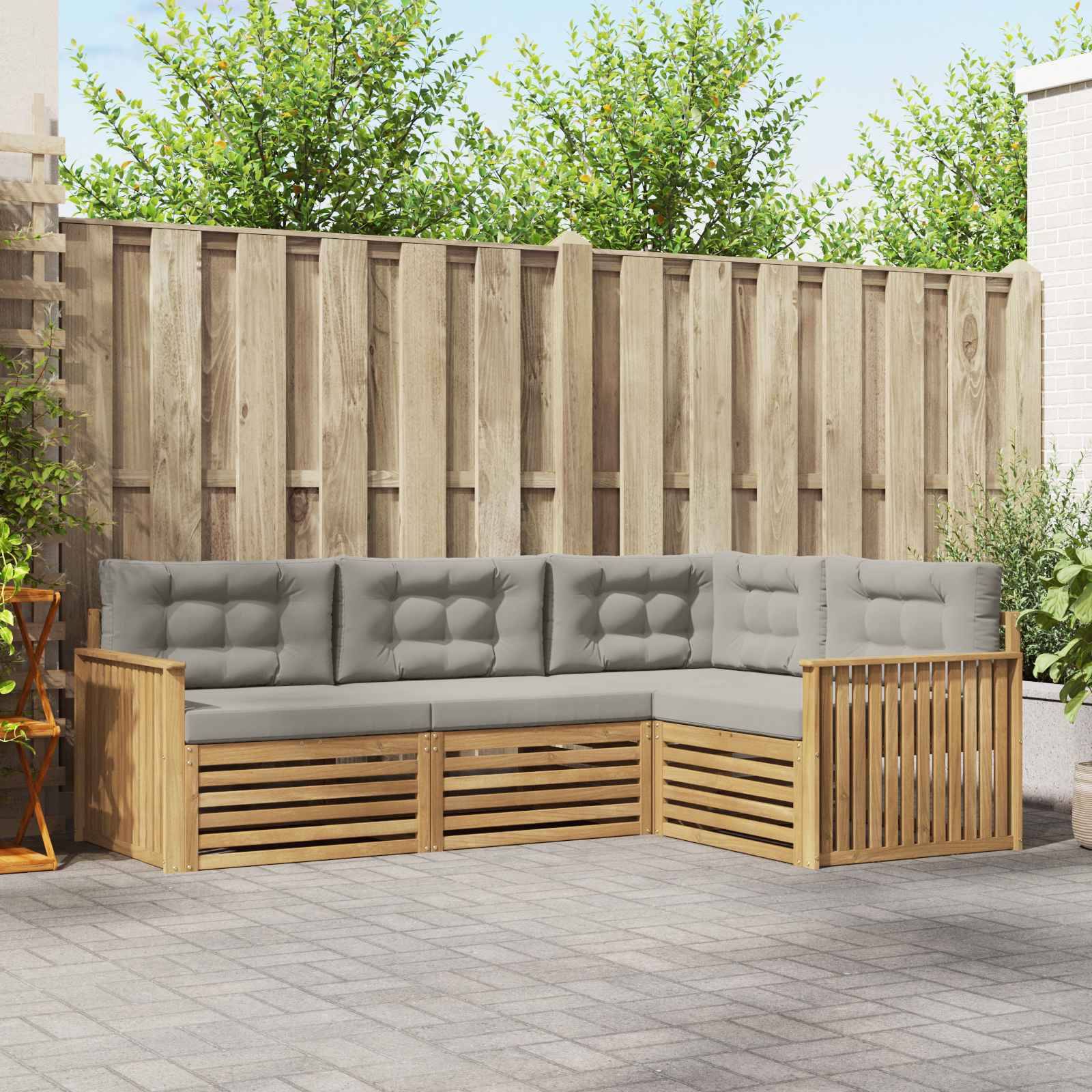 vidaXL Outdoor-Sofagarnitur 4 pcs Weiß und Hellgrau