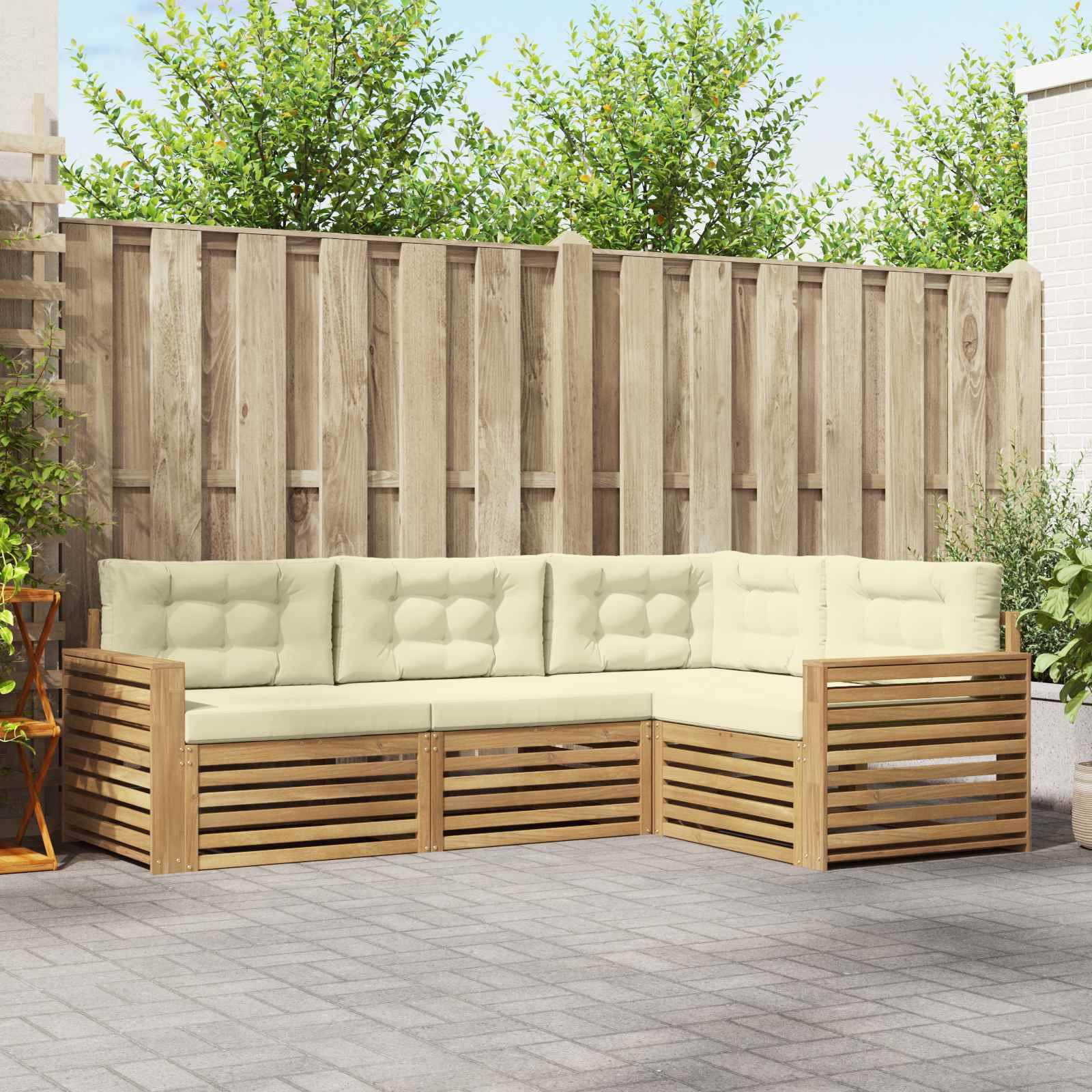vidaXL Outdoor-Sofagarnitur 4 pcs Weiß und Creme 251,5 x 172,5 x 73 cm