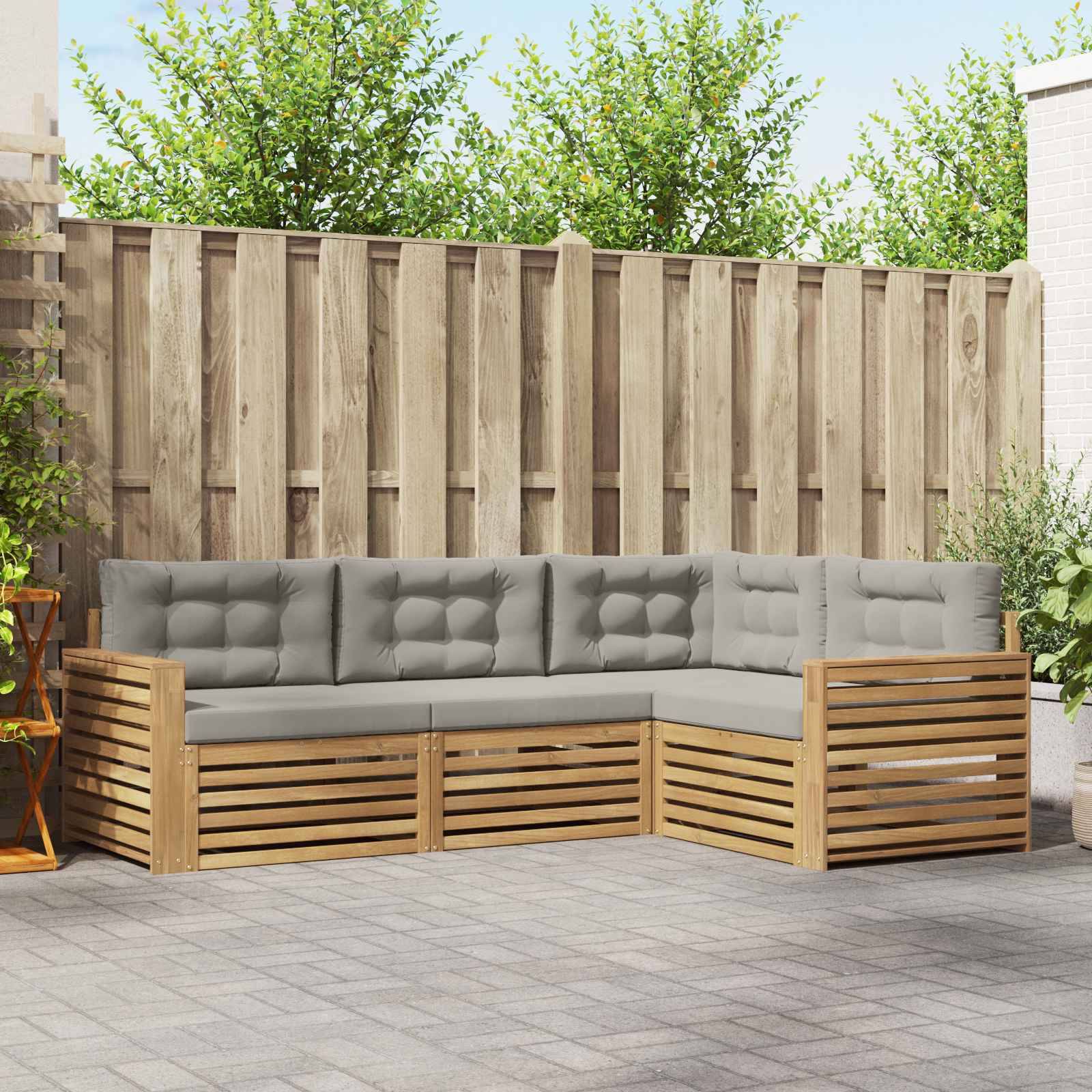 vidaXL Outdoor-Sofagarnitur 4 pcs Weiß und Hellgrau