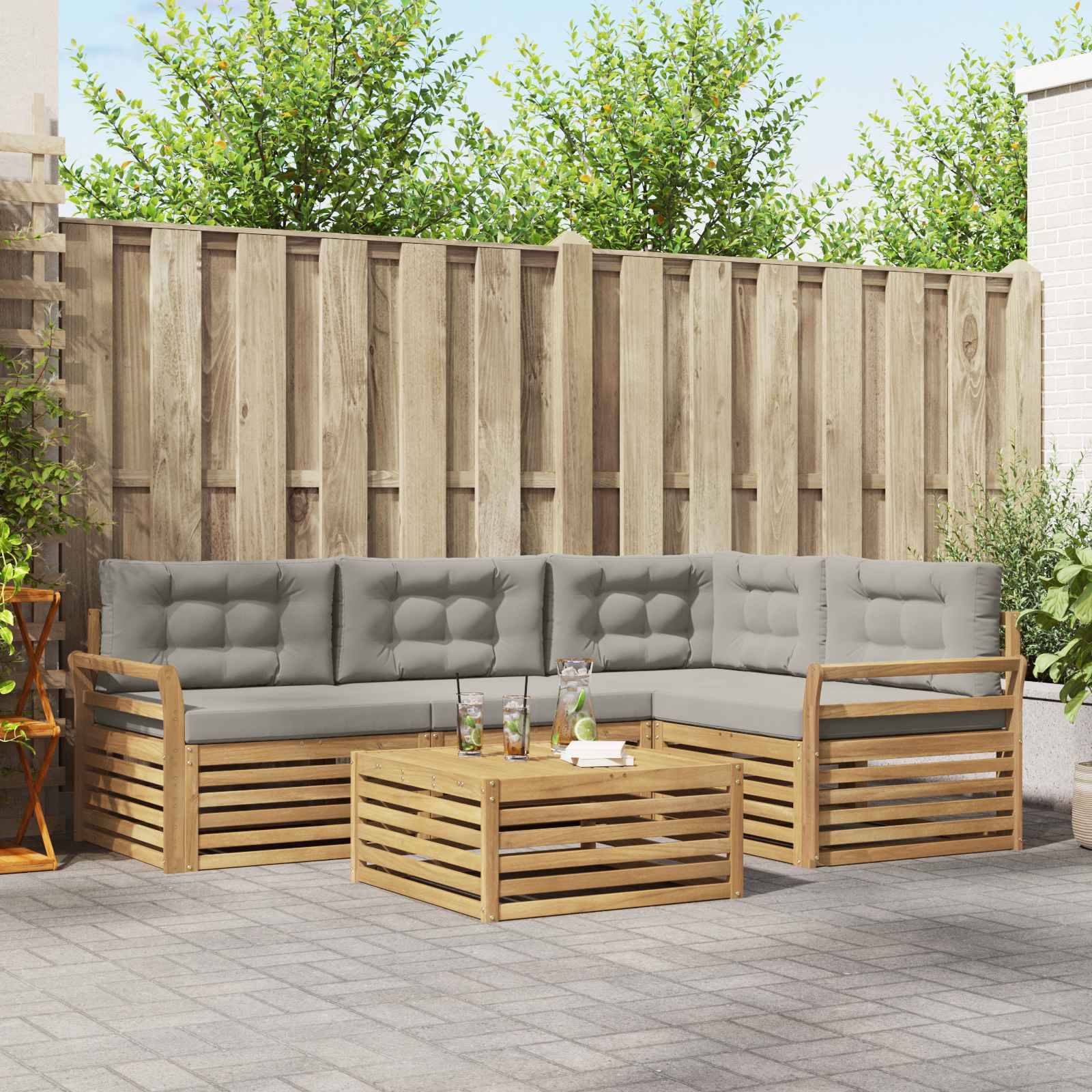 vidaXL Outdoor-Sofagarnitur 5 pcs Weiß und Hellgrau 79 x 79 x 37 cm